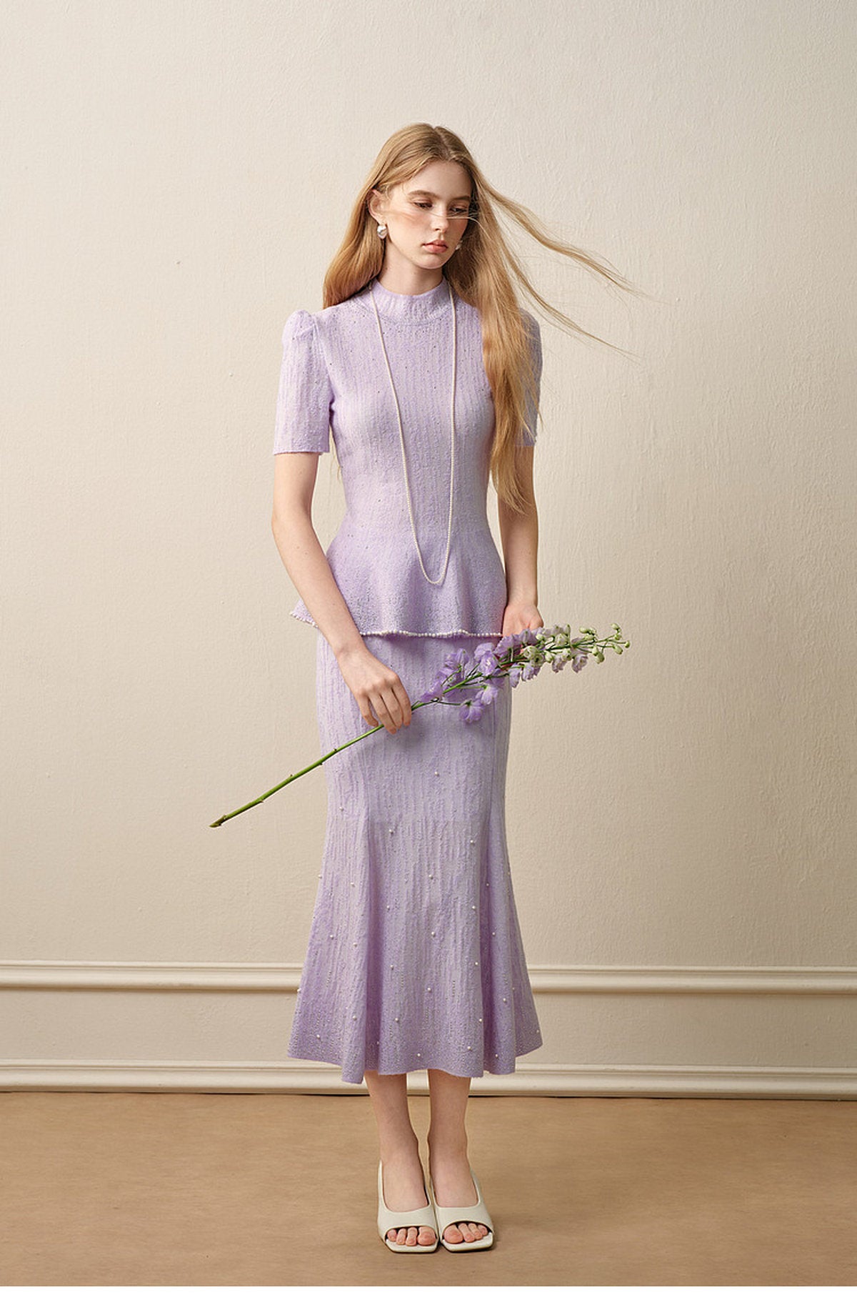 Tide Glow Gala_Light Purple Knit Two-Piece Set