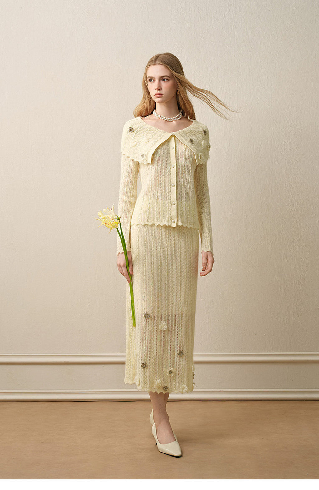 Knitted Lapel Two-Piece Set
