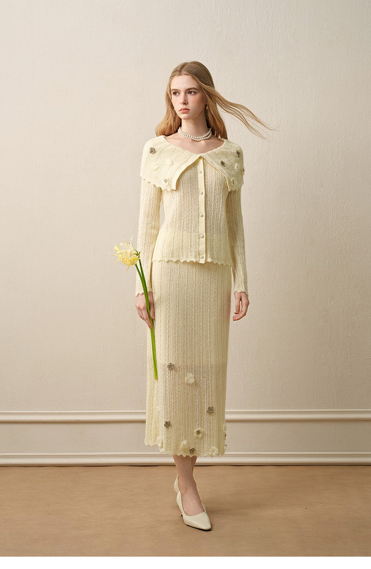 Knitted Lapel Two-Piece Set
