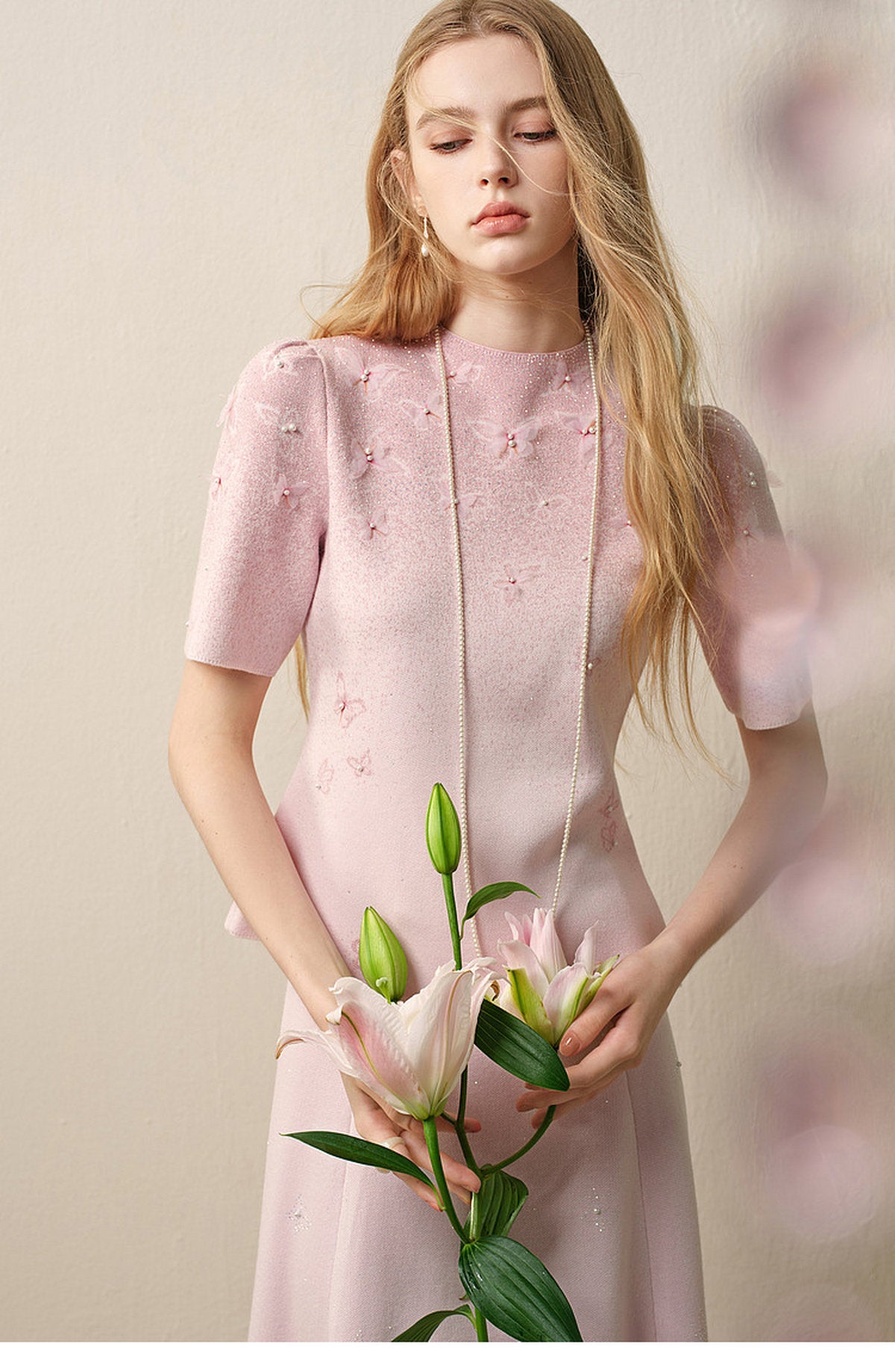 Dancing Butterfly_Light Pink Knit Two-Piece Set