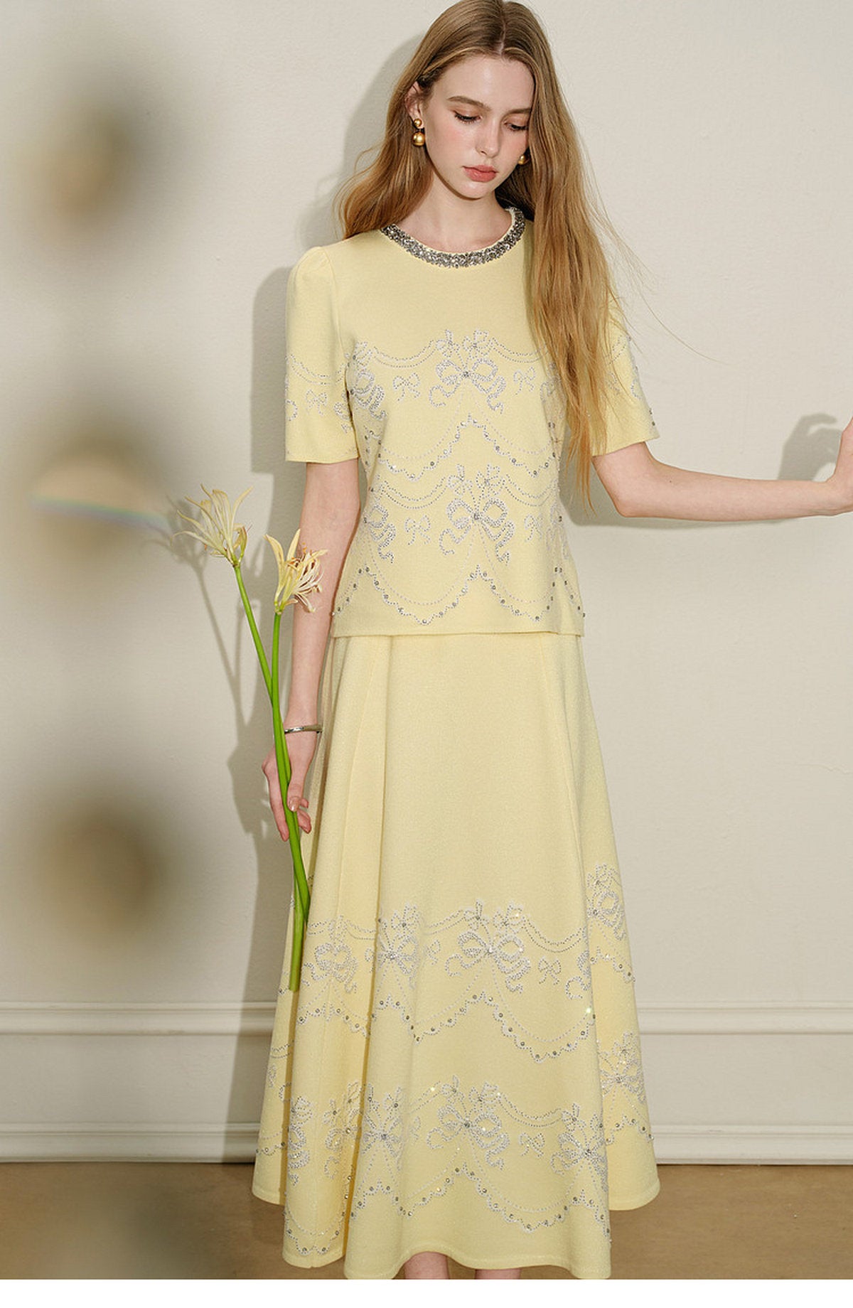 Lemon Baroque_Light Yellow Knit Two-Piece Set