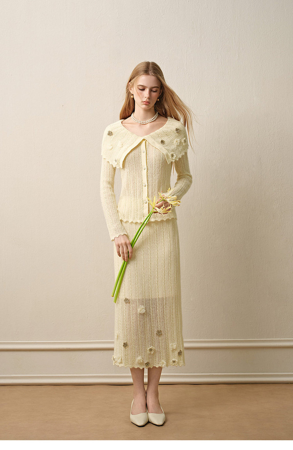 Knitted Lapel Two-Piece Set