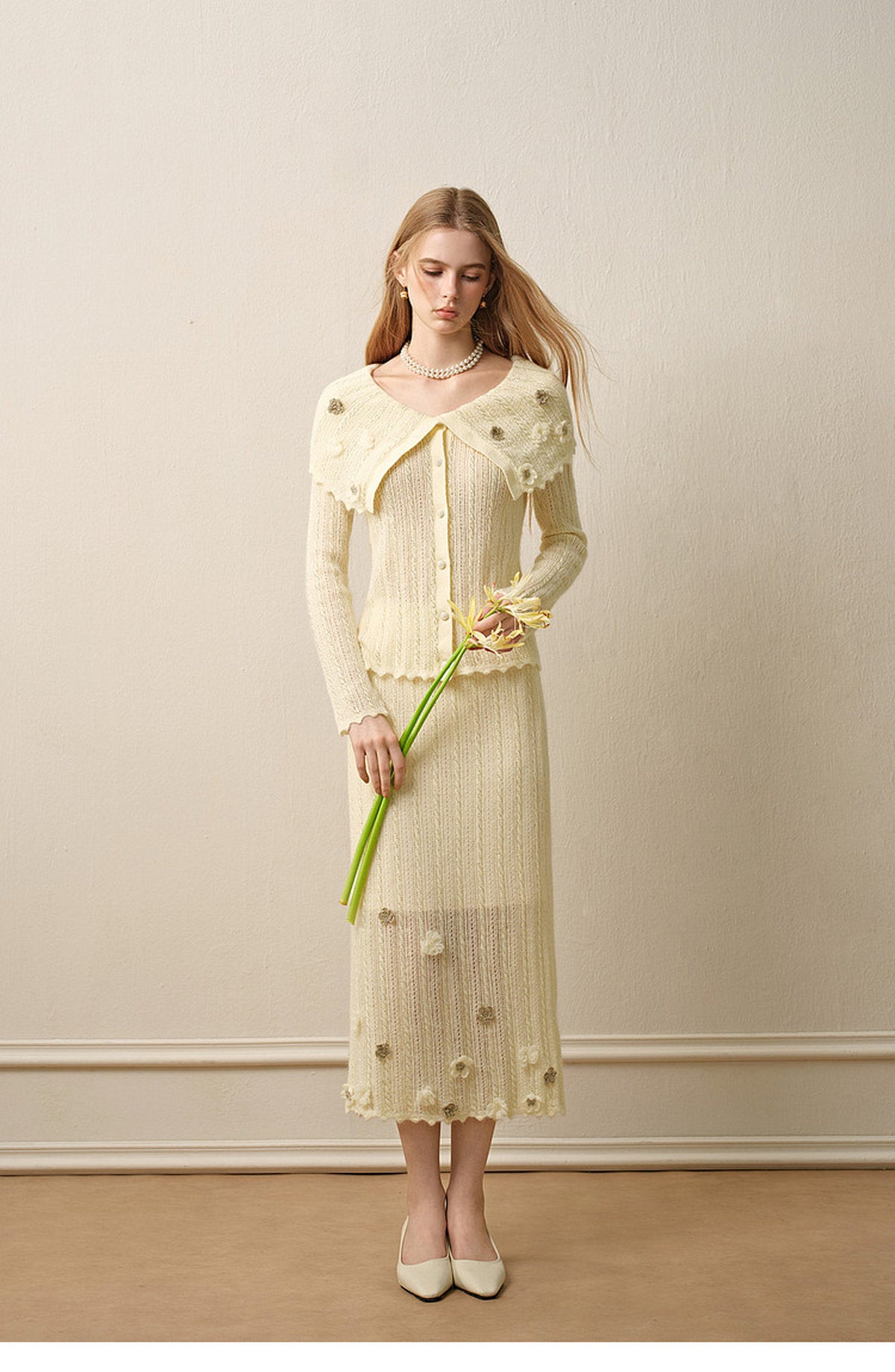 Knitted Lapel Two-Piece Set