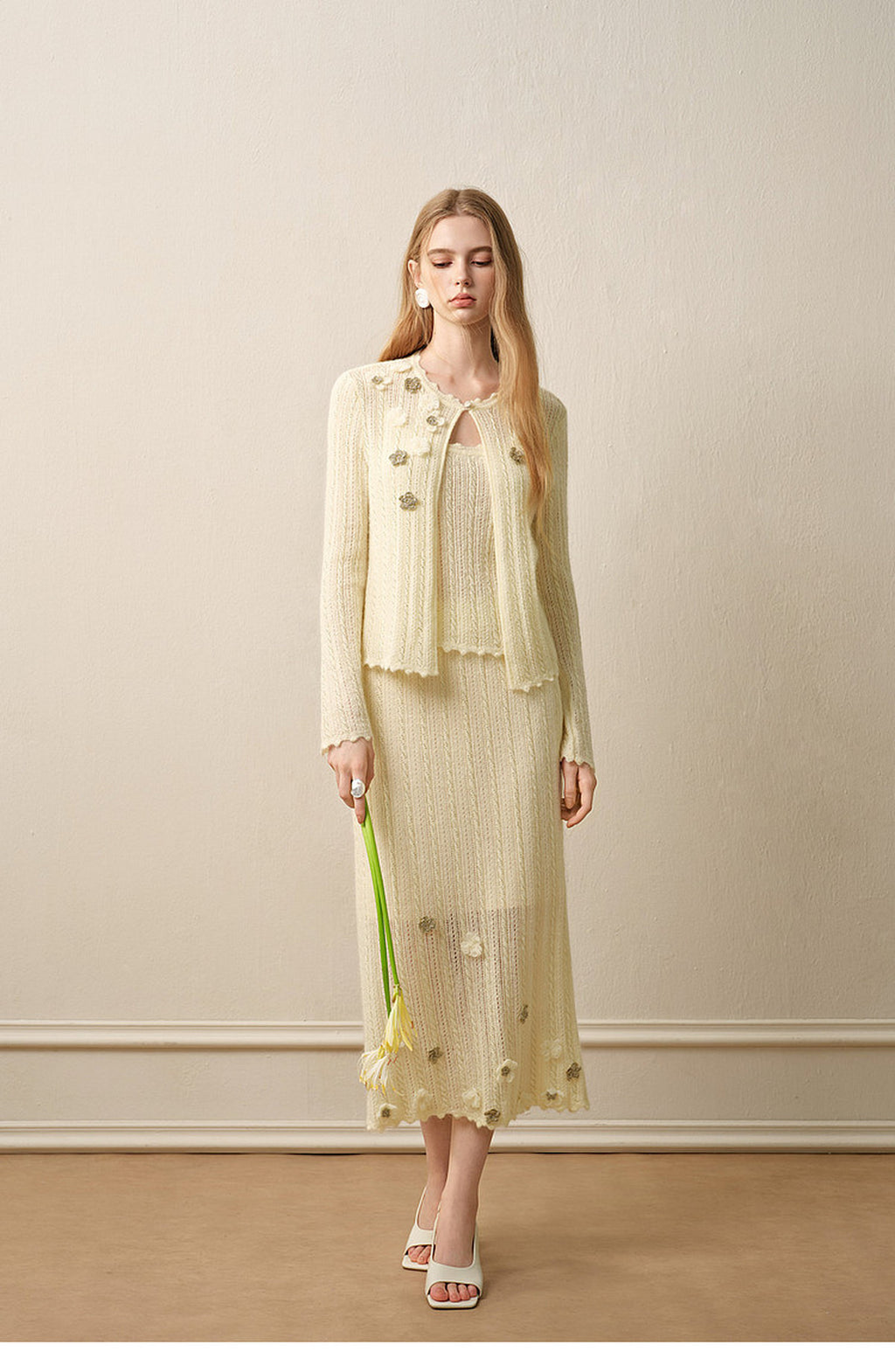 Pale Yellow Long Dress Three-Piece Set