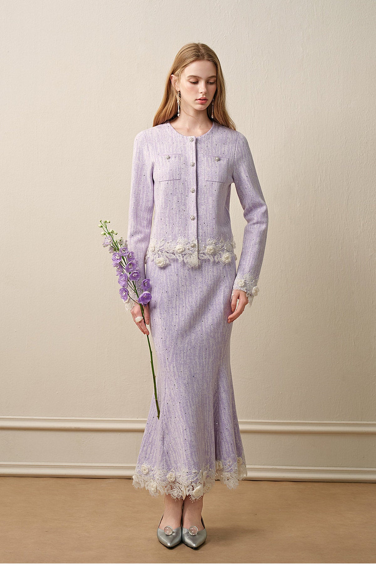 Lavender_purple Knit Two-Piece Dress