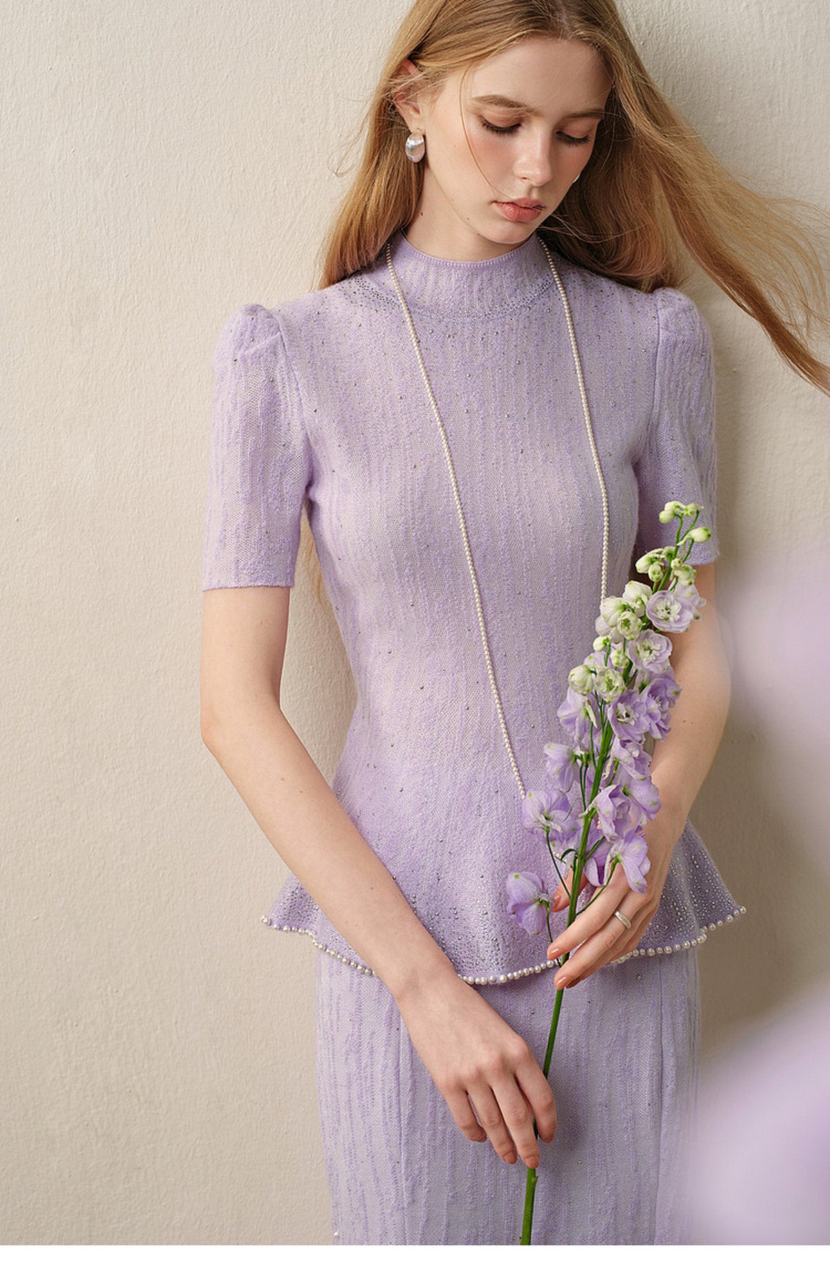 Tide Glow Gala_Light Purple Knit Two-Piece Set