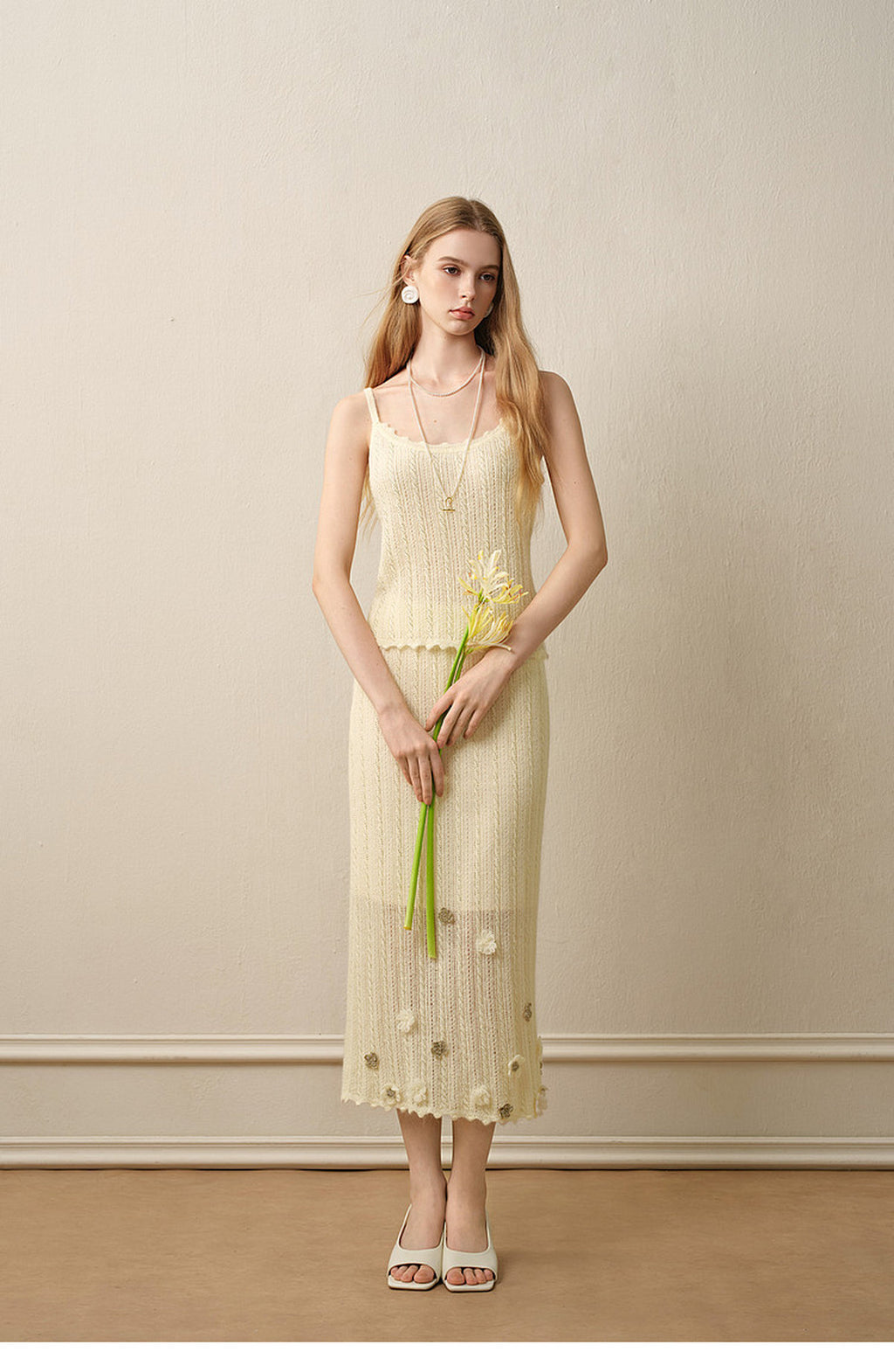 Pale Yellow Long Dress Three-Piece Set