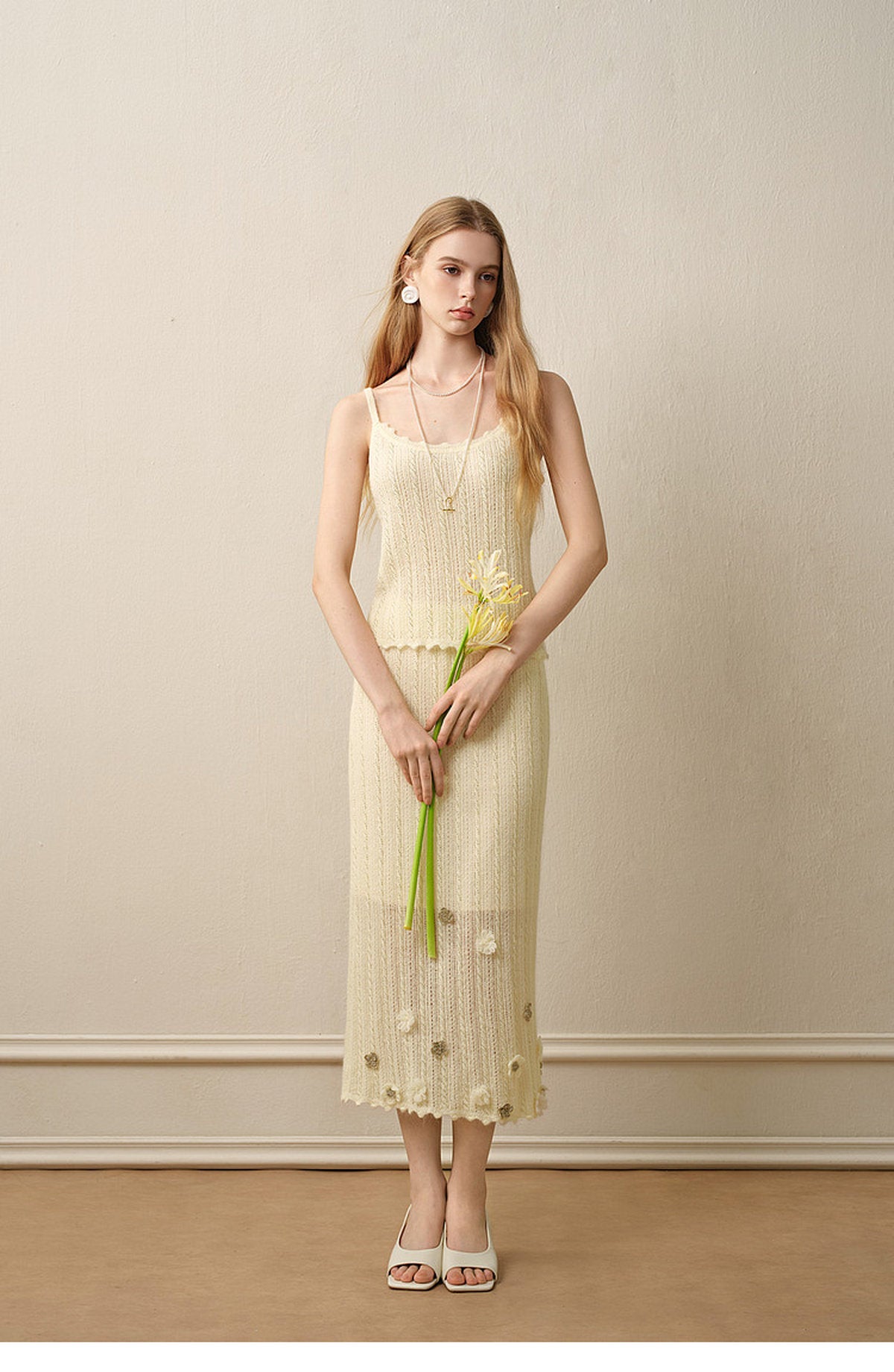 Pale Yellow Long Dress Three-Piece Set
