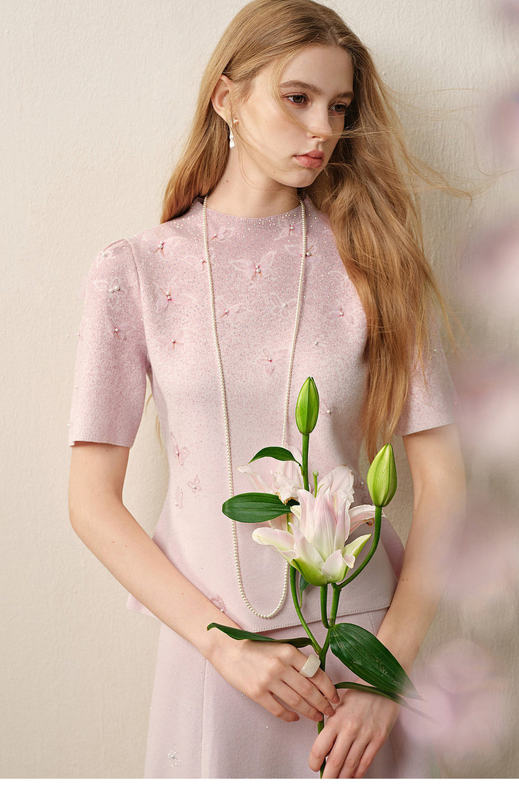 Dancing Butterfly_Light Pink Knit Two-Piece Set