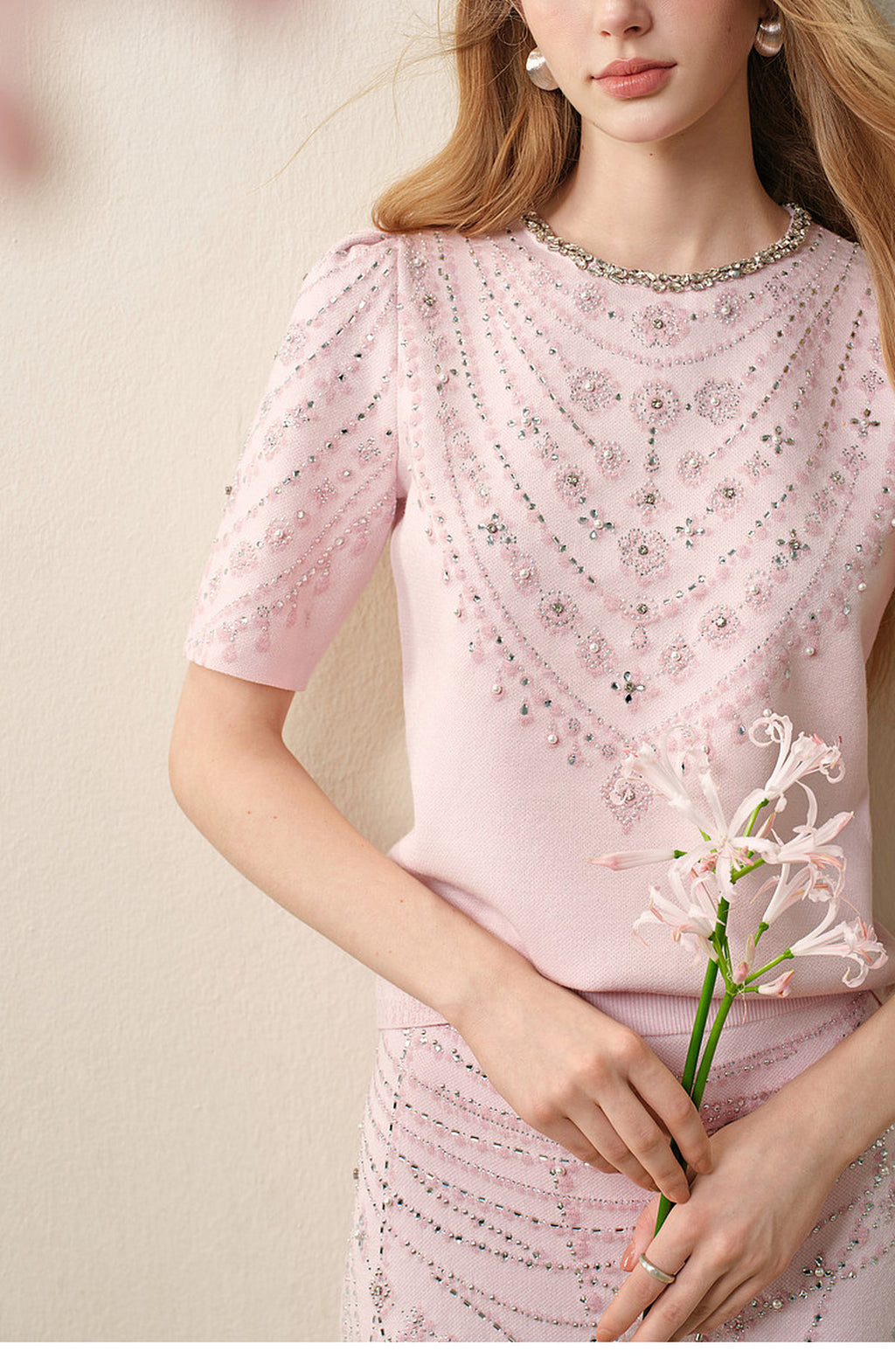 Maiden's Whisper_Light Pink Knit Two-Piece Set