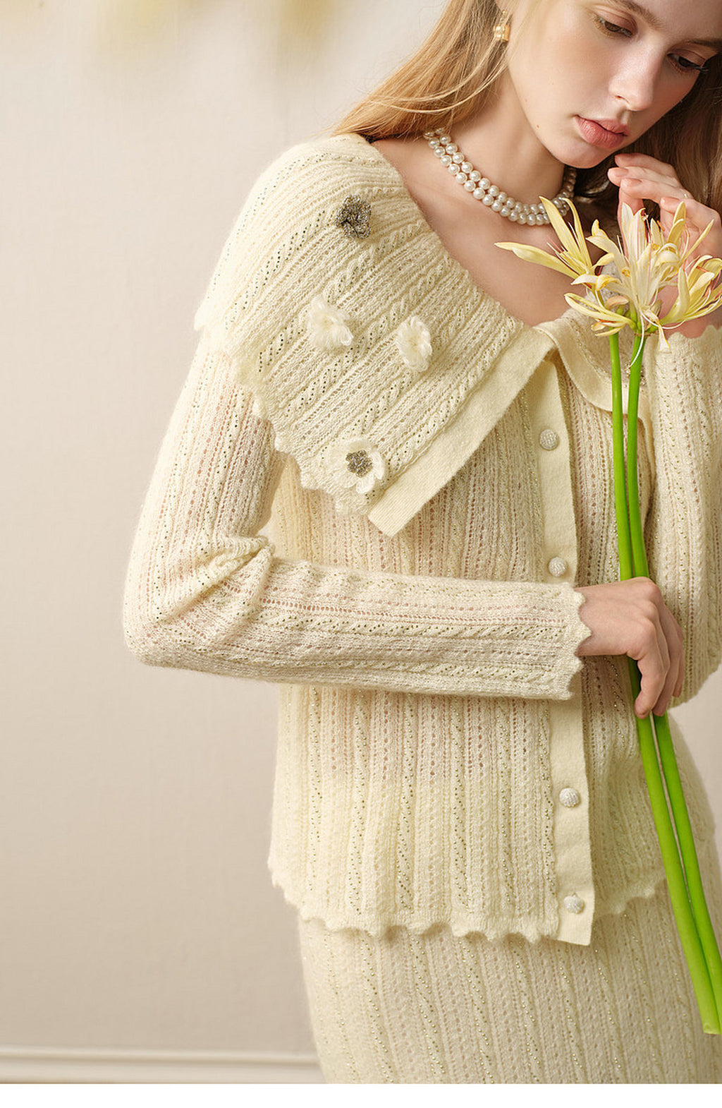 Knitted Lapel Two-Piece Set
