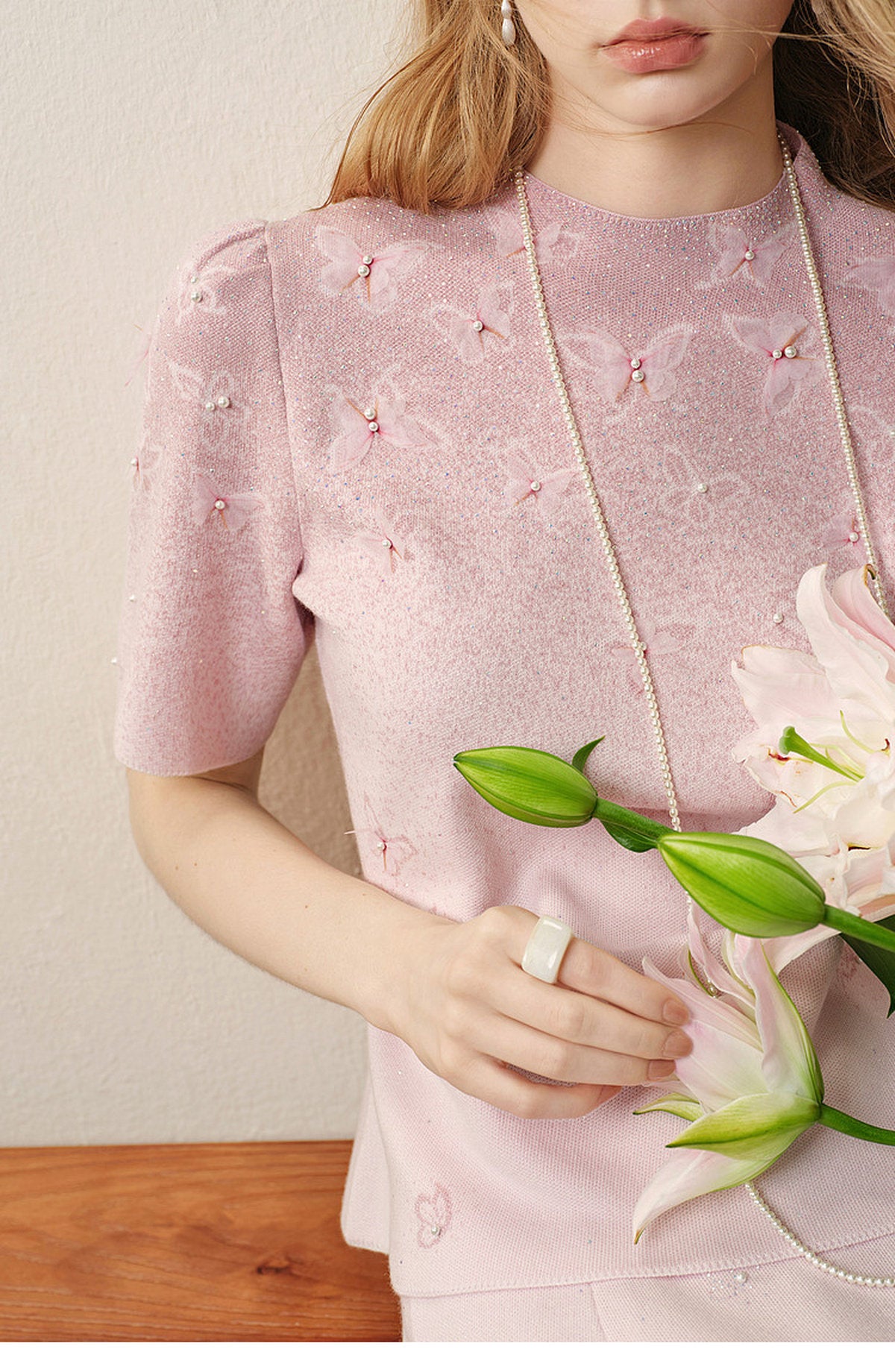 Dancing Butterfly_Light Pink Knit Two-Piece Set