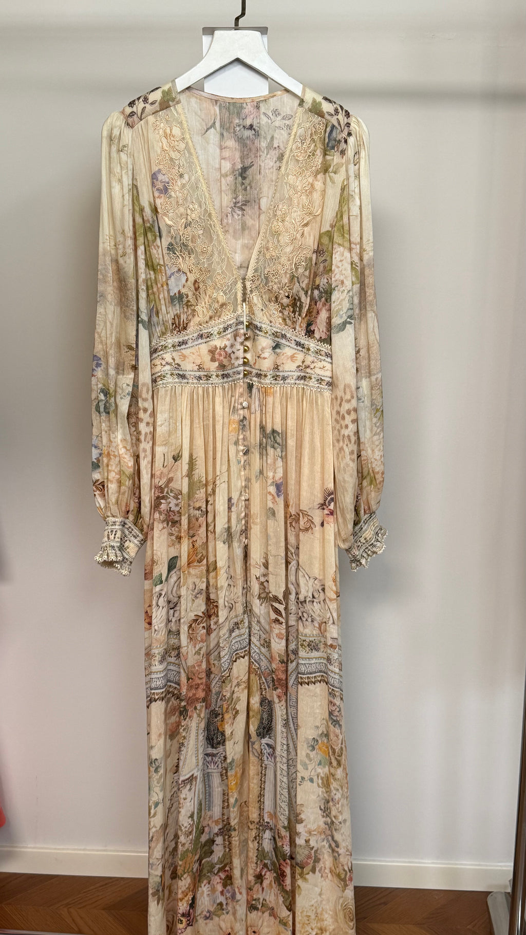 New Arrival, Vintage Printed Silk Linen V-Neck Maxi Dress