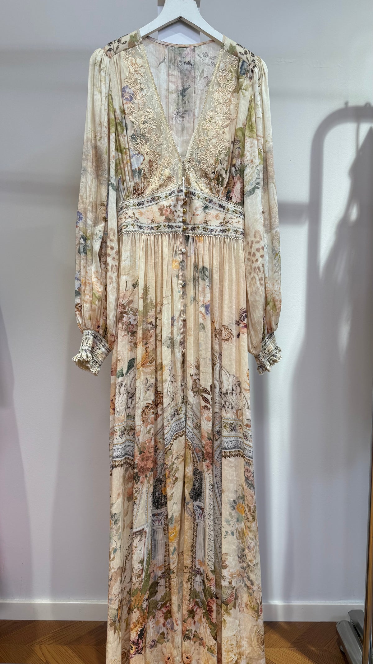 New Arrival, Vintage Printed Silk Linen V-Neck Maxi Dress