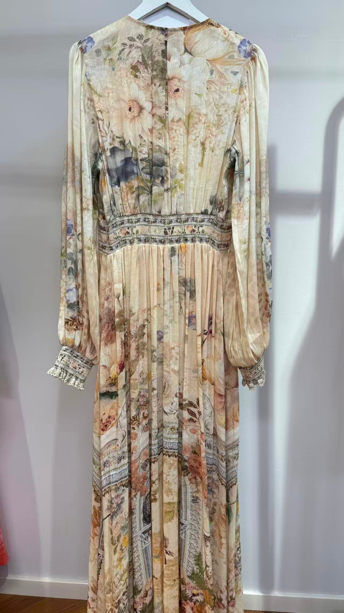 New Arrival, Vintage Printed Silk Linen V-Neck Maxi Dress