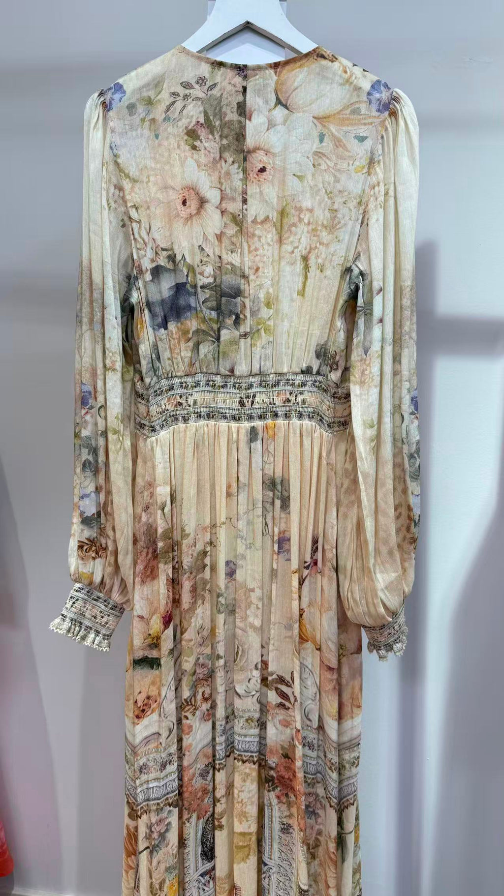 New Arrival, Vintage Printed Silk Linen V-Neck Maxi Dress
