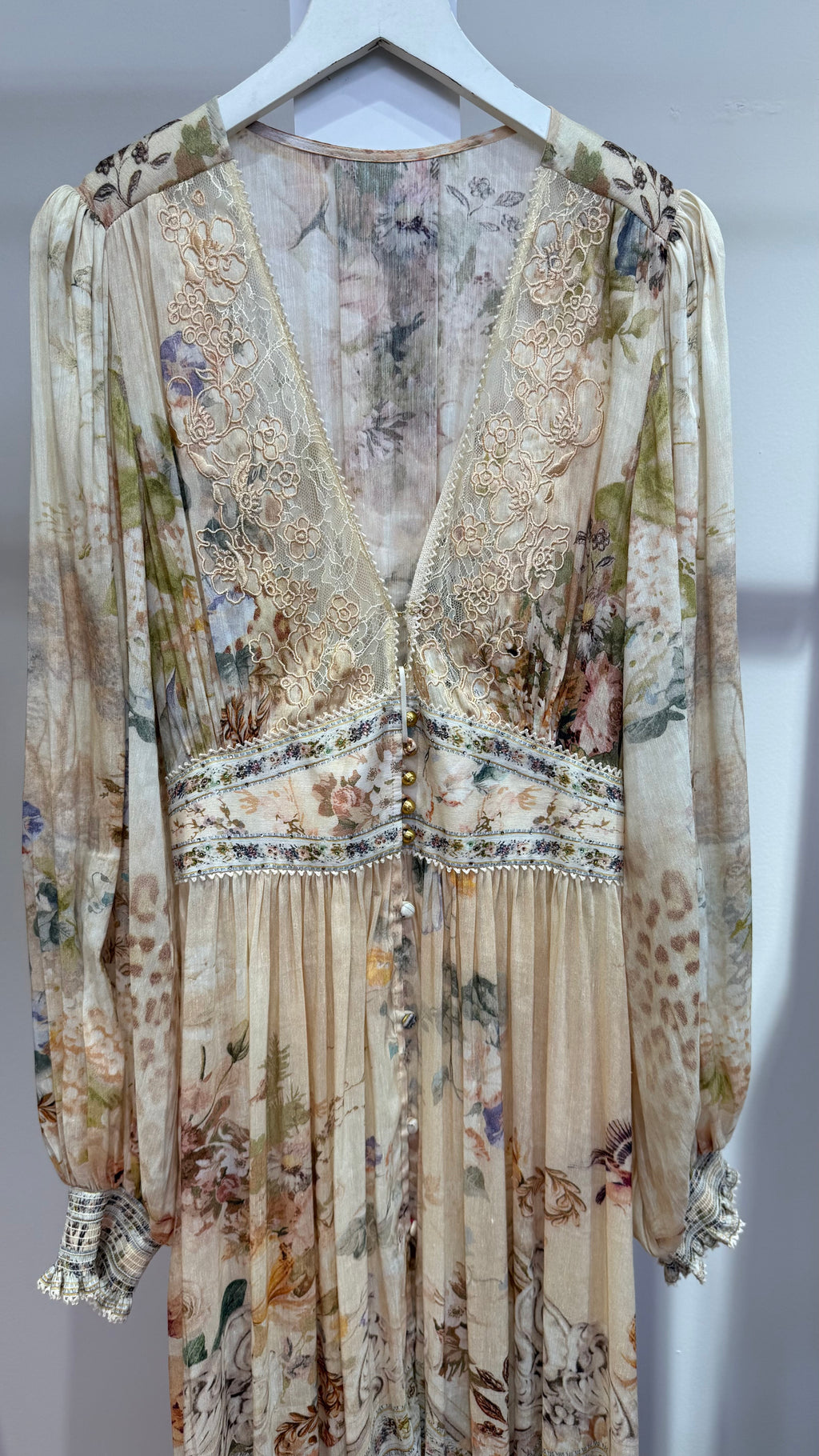 New Arrival, Vintage Printed Silk Linen V-Neck Maxi Dress