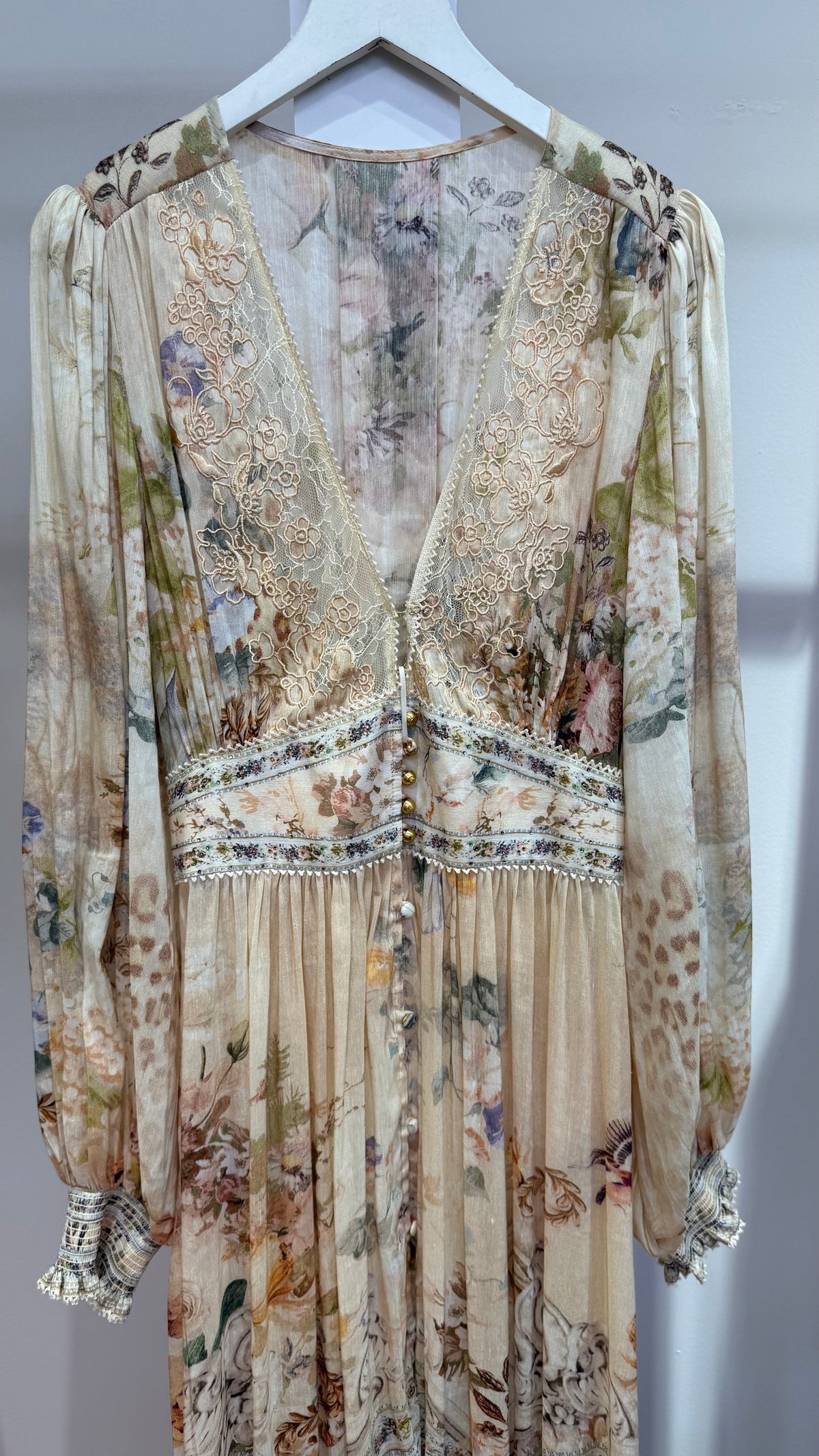 New Arrival, Vintage Printed Silk Linen V-Neck Maxi Dress