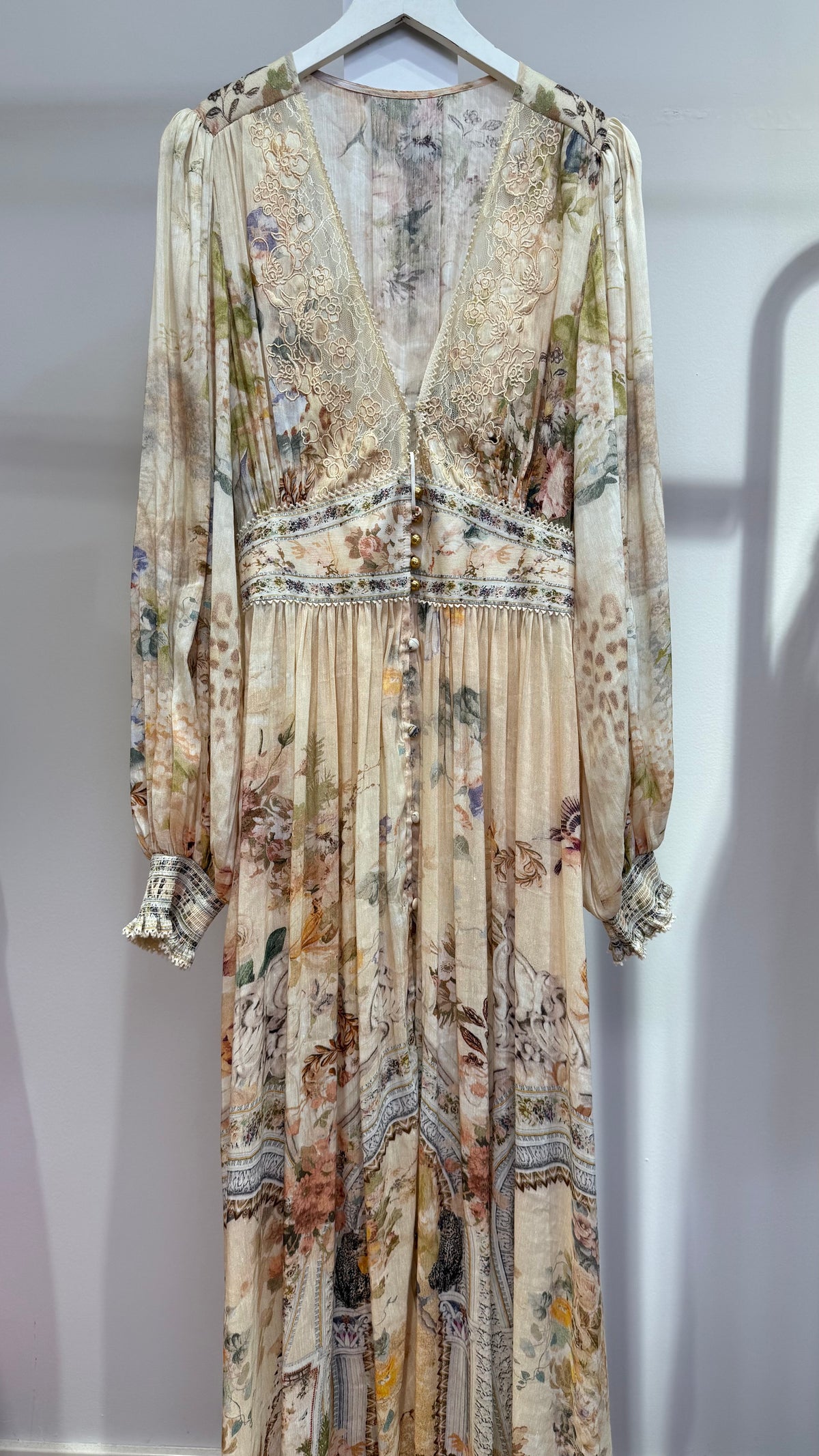 New Arrival, Vintage Printed Silk Linen V-Neck Maxi Dress