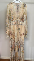New Arrival, Vintage Printed Silk Linen V-Neck Maxi Dress