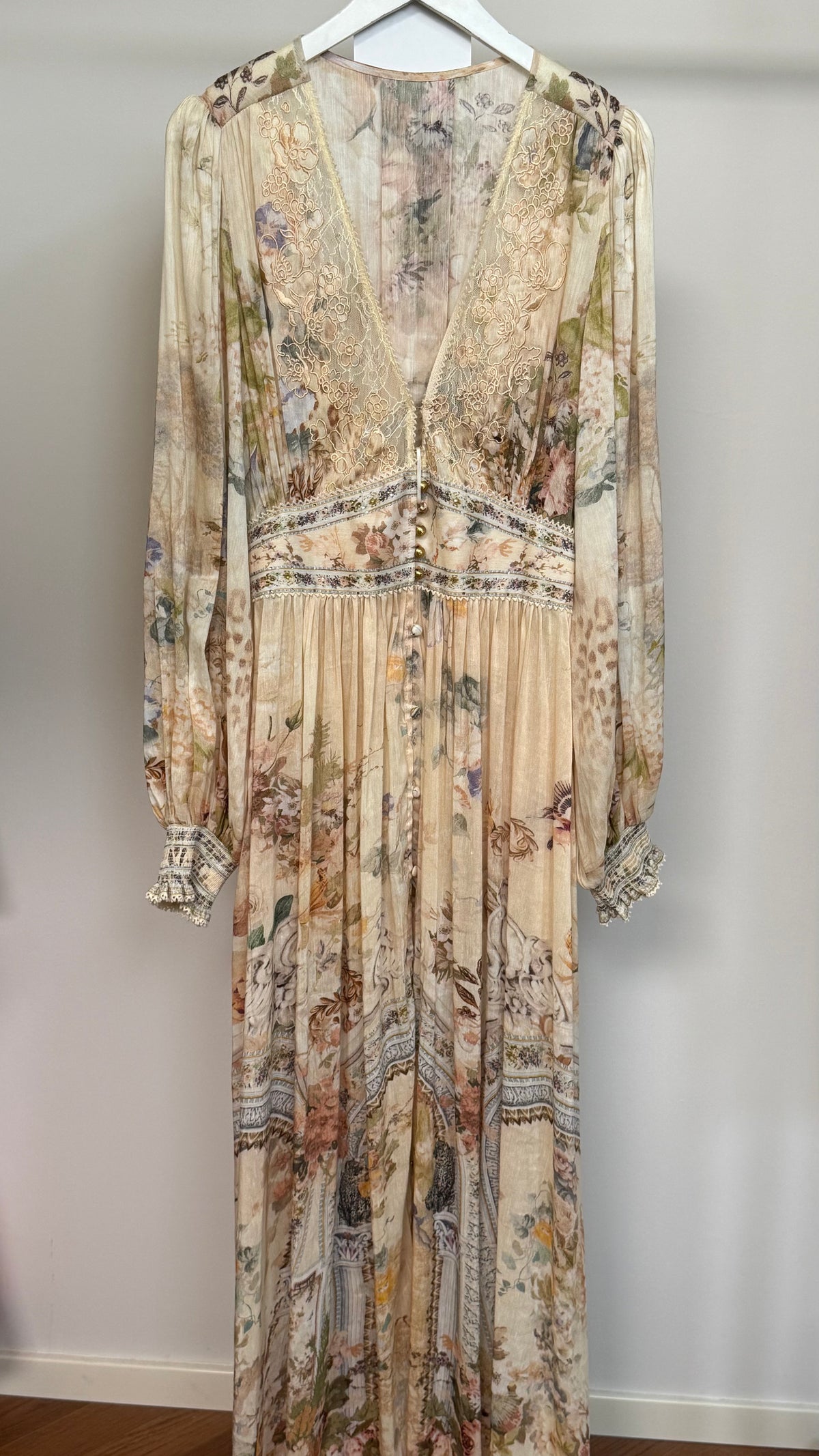 New Arrival, Vintage Printed Silk Linen V-Neck Maxi Dress