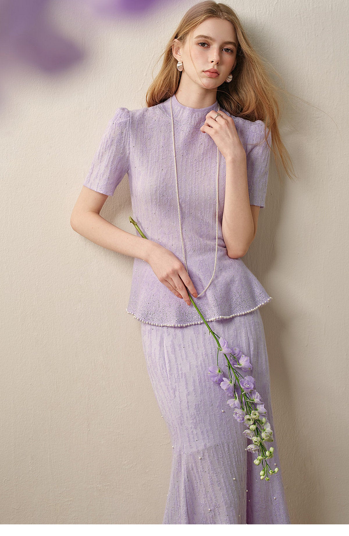 Tide Glow Gala_Light Purple Knit Two-Piece Set