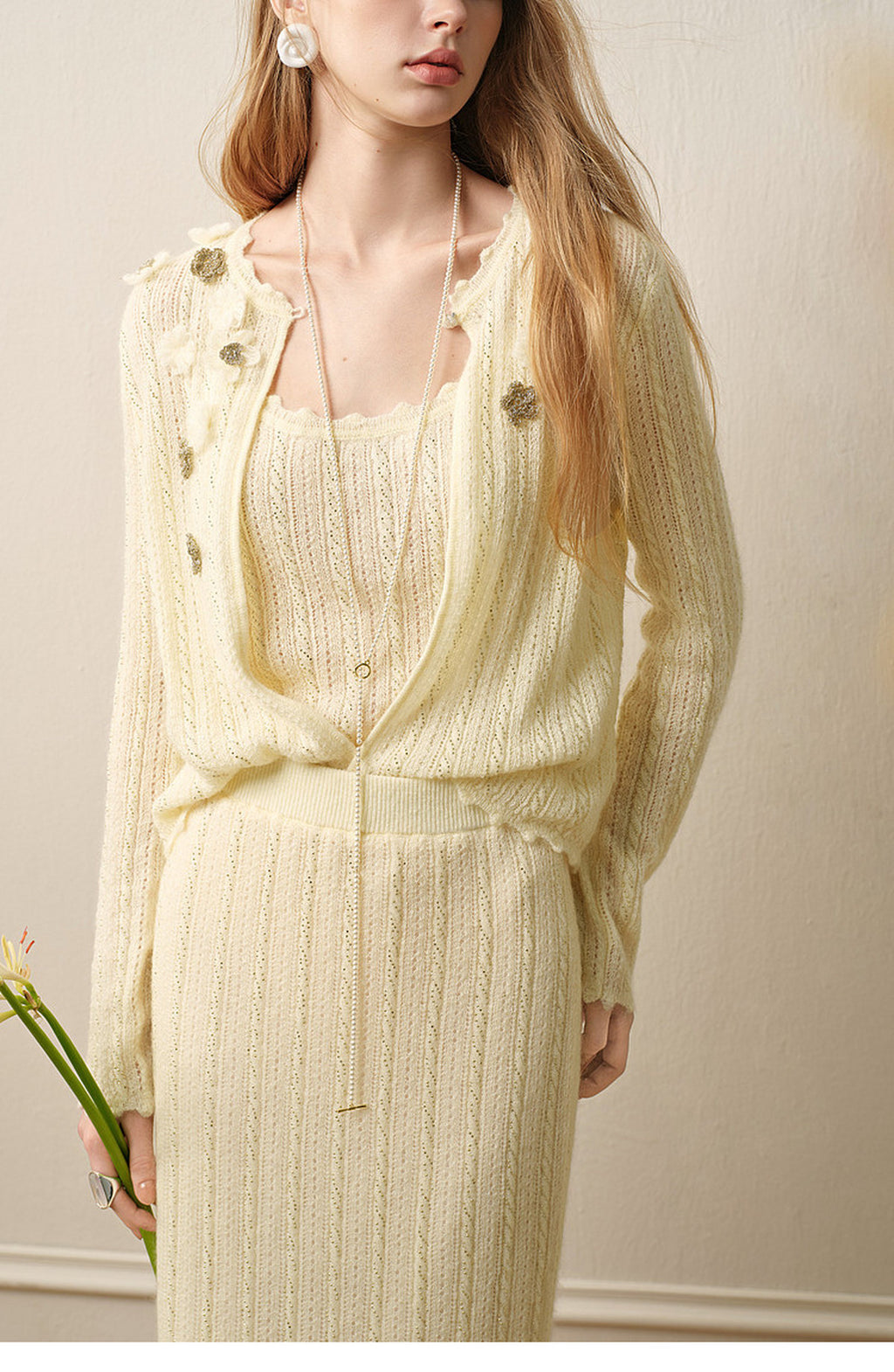 Pale Yellow Long Dress Three-Piece Set