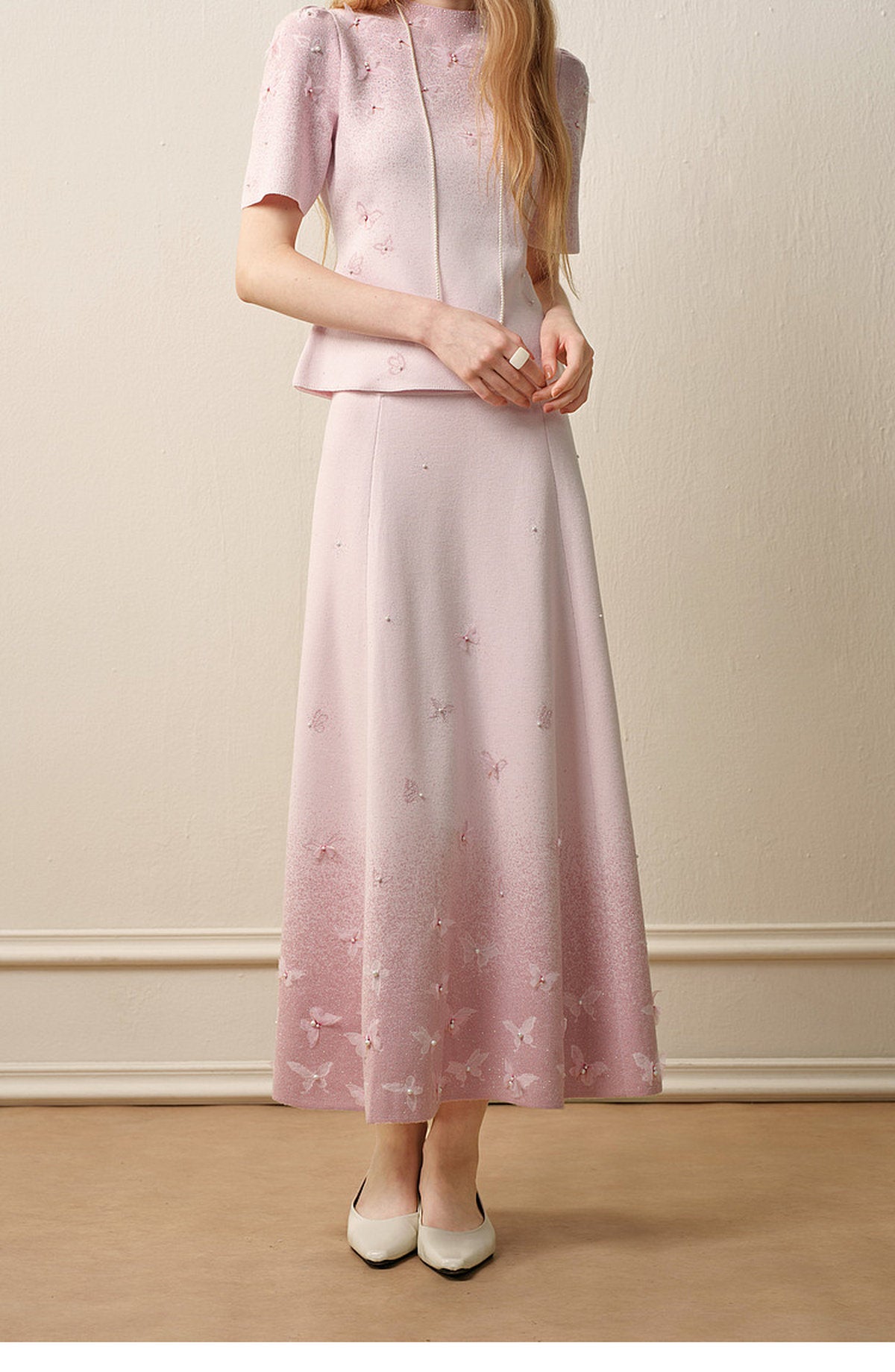 Dancing Butterfly_Light Pink Knit Two-Piece Set