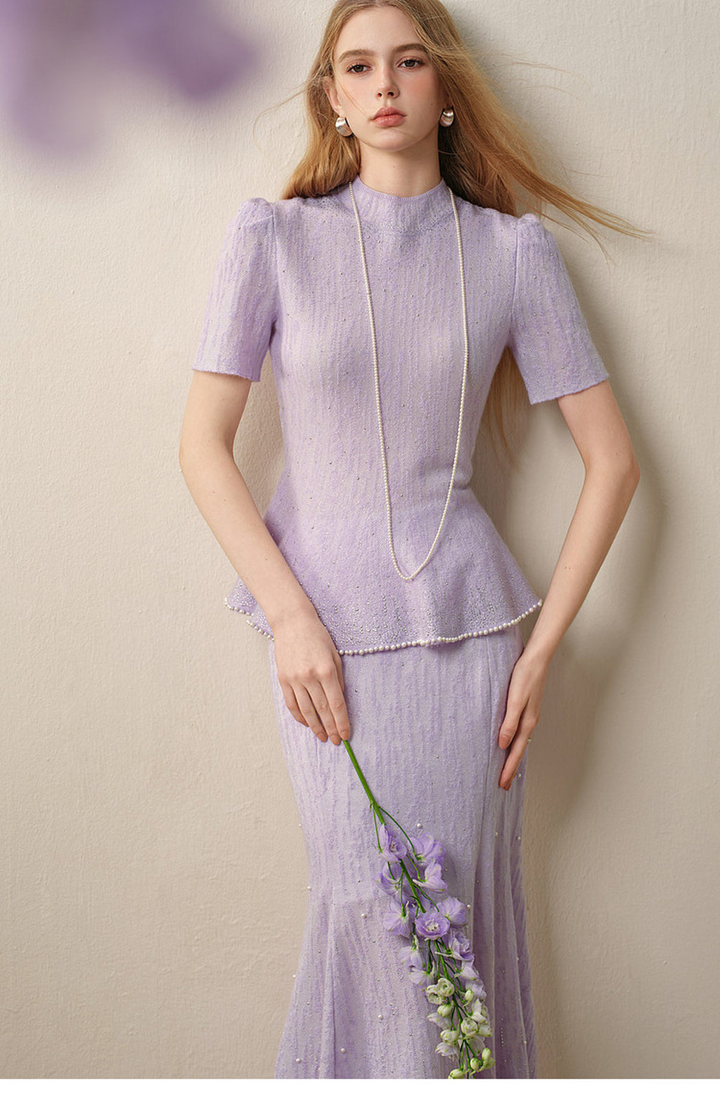 Tide Glow Gala_Light Purple Knit Two-Piece Set