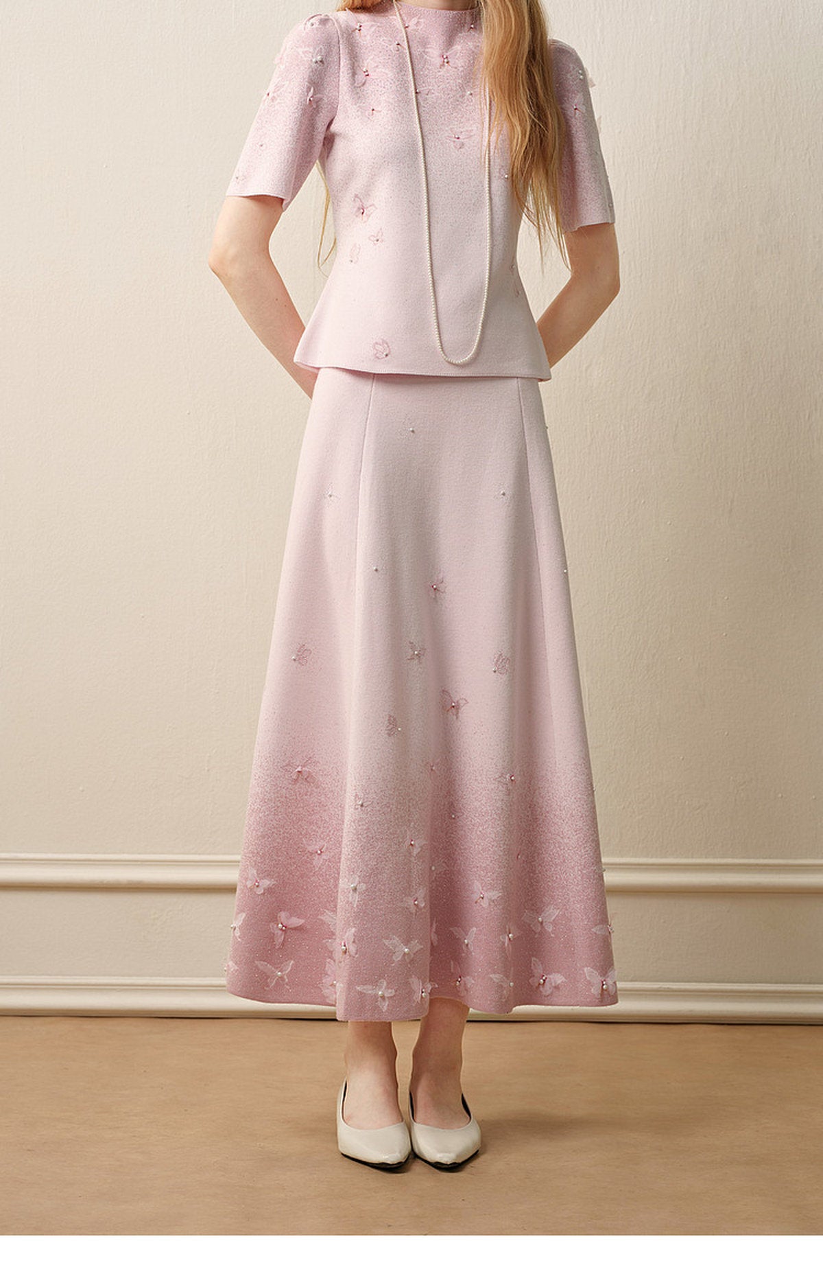 Dancing Butterfly_Light Pink Knit Two-Piece Set