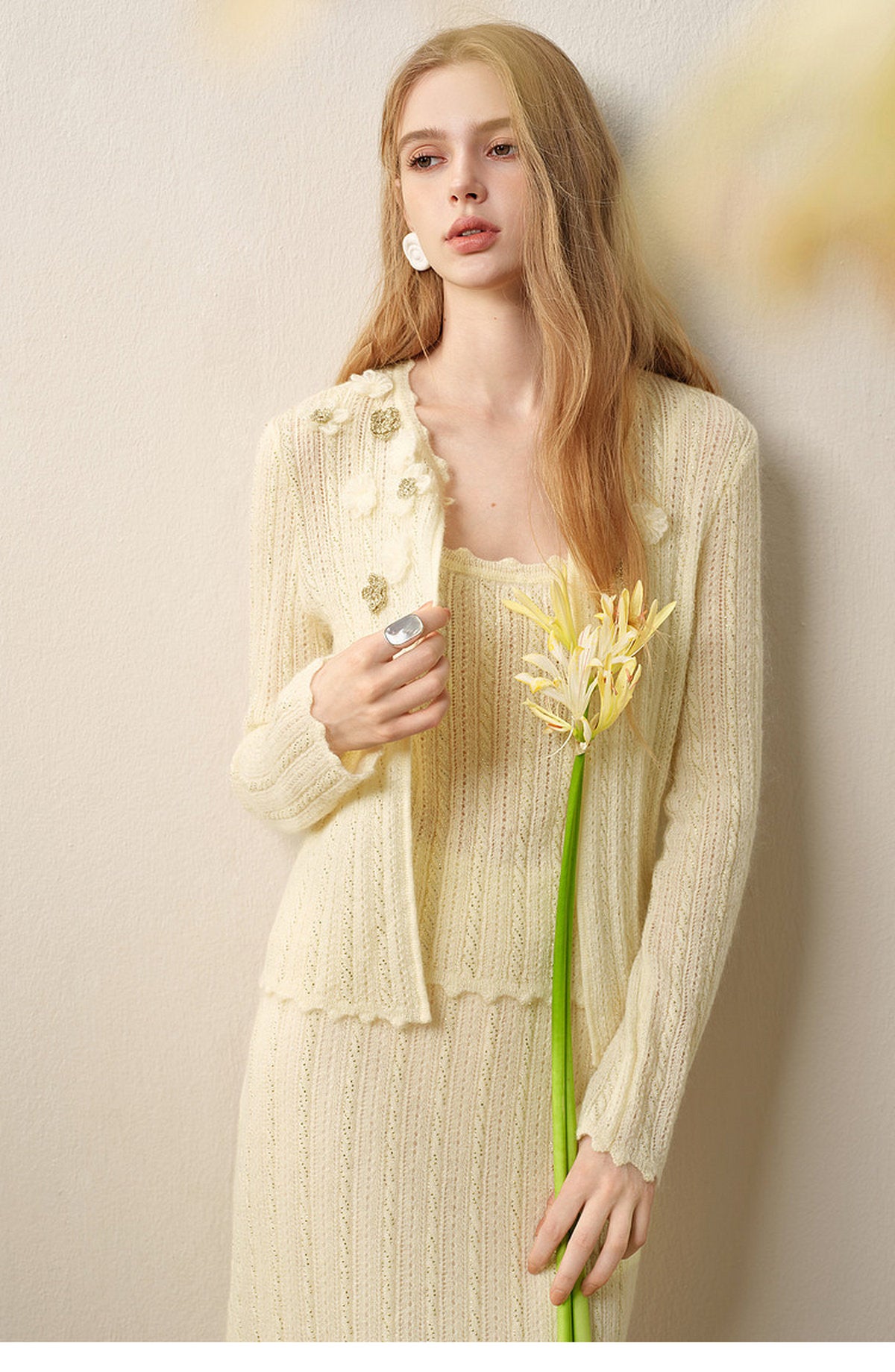 Pale Yellow Long Dress Three-Piece Set