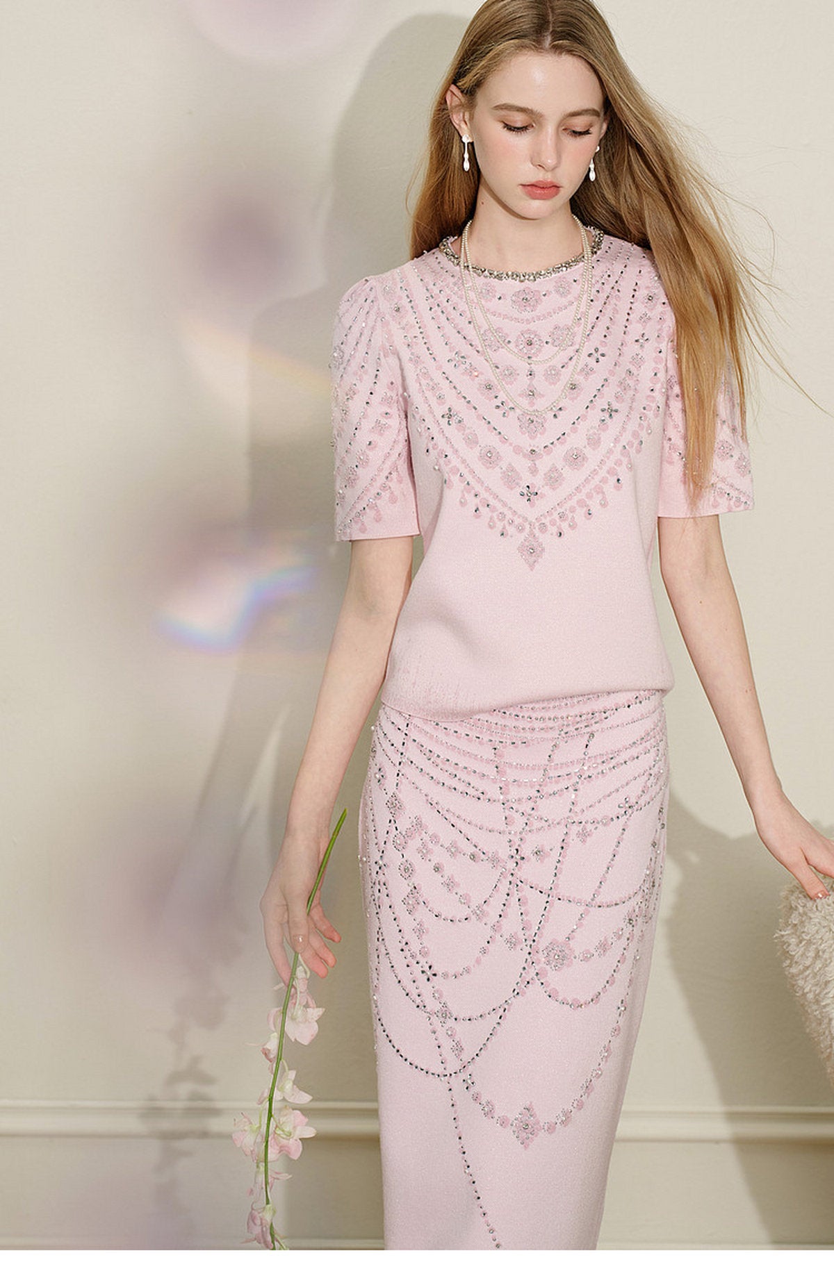 Maiden's Whisper_Light Pink Knit Two-Piece Set