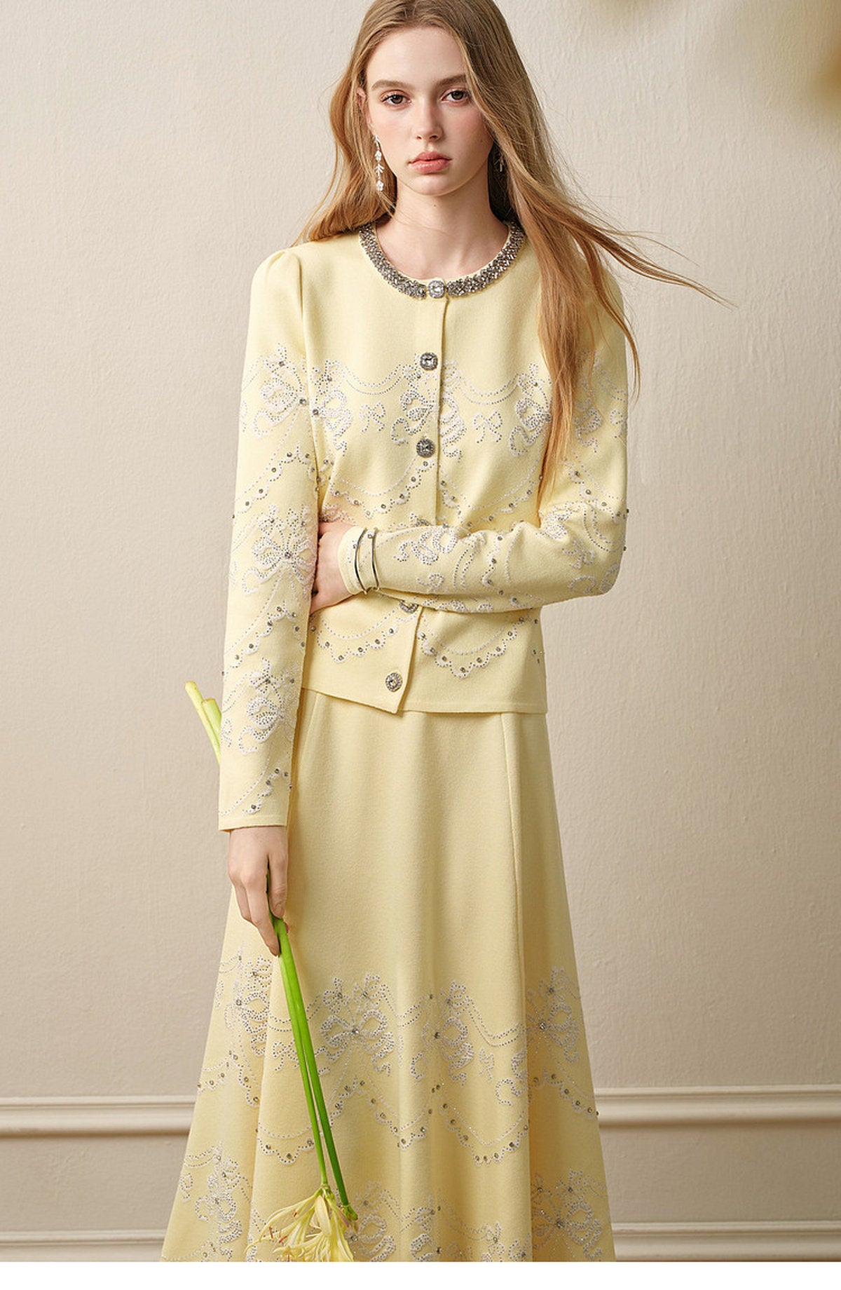 RoCoCo Memory_Pale Yellow Knit Long Dress