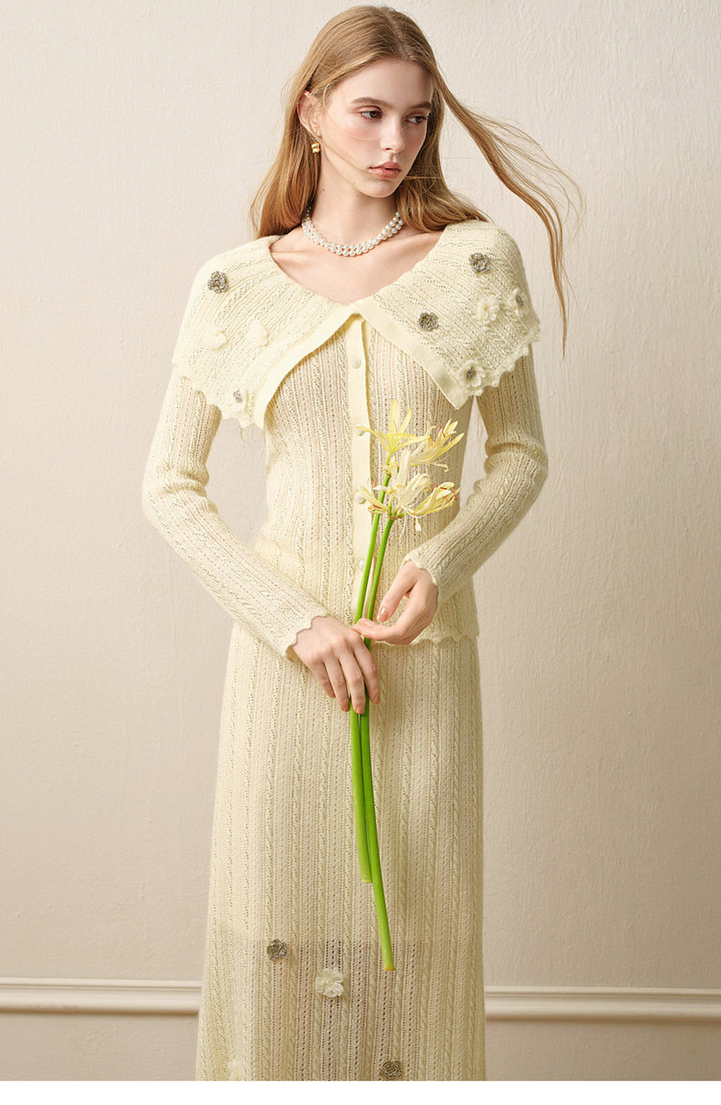 Knitted Lapel Two-Piece Set