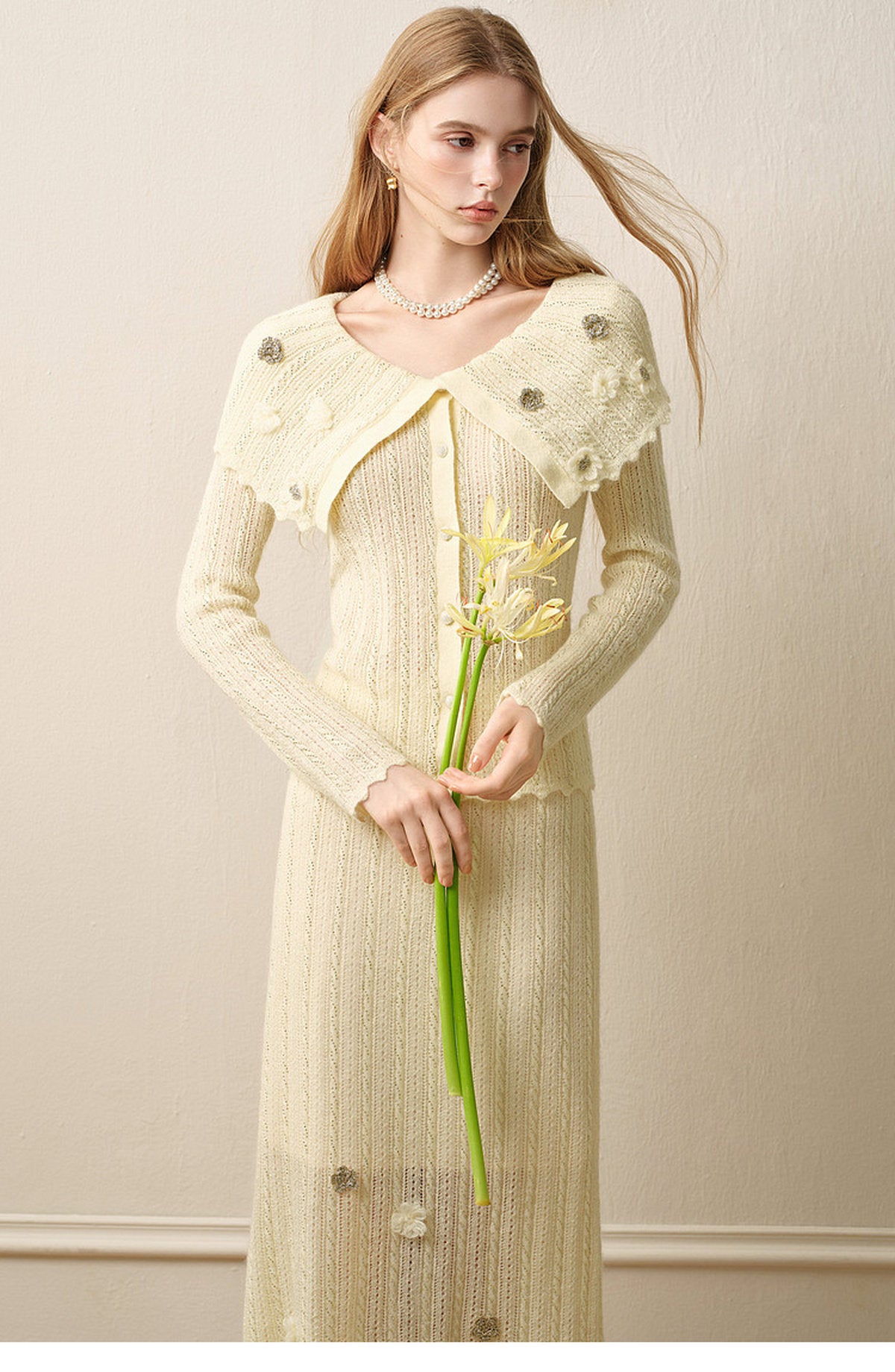 Knitted Lapel Two-Piece Set