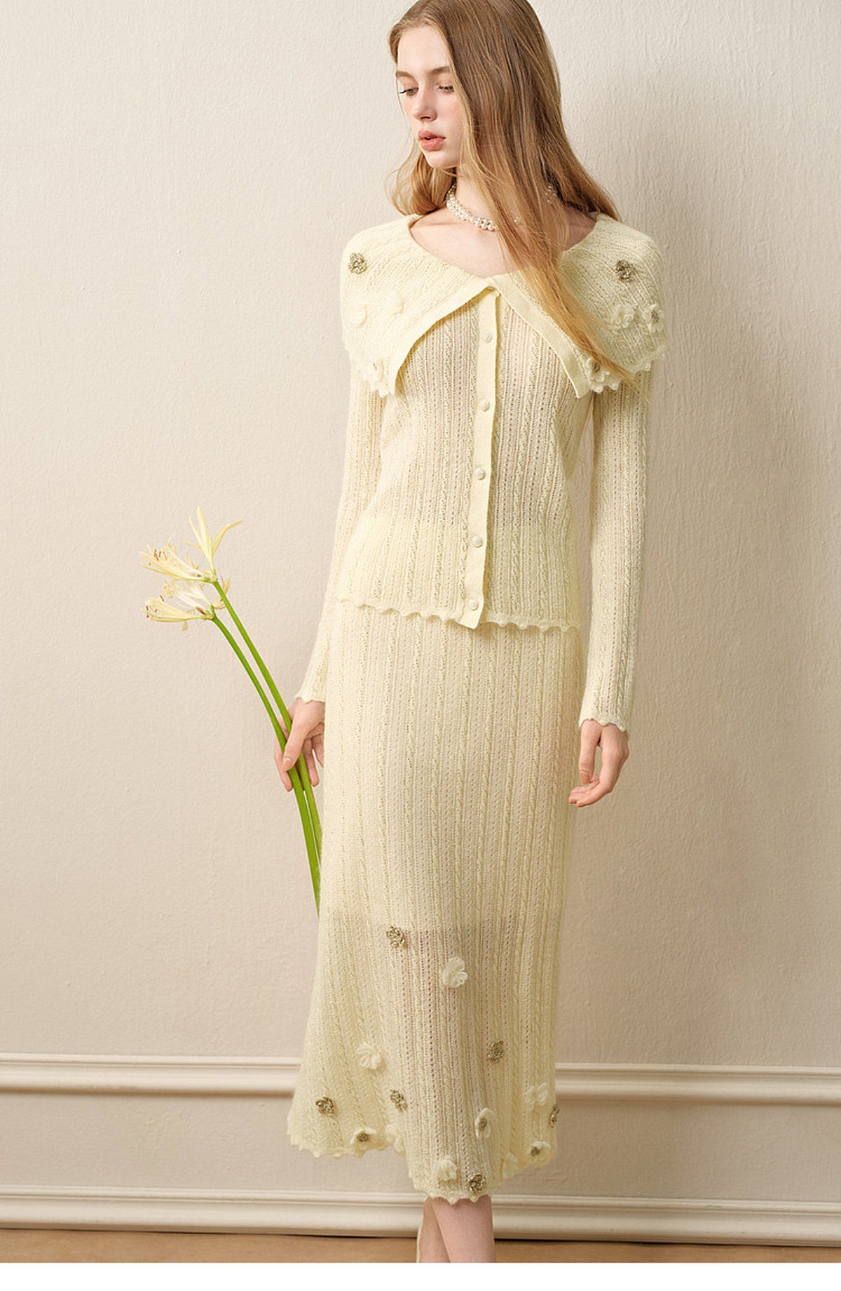 Knitted Lapel Two-Piece Set