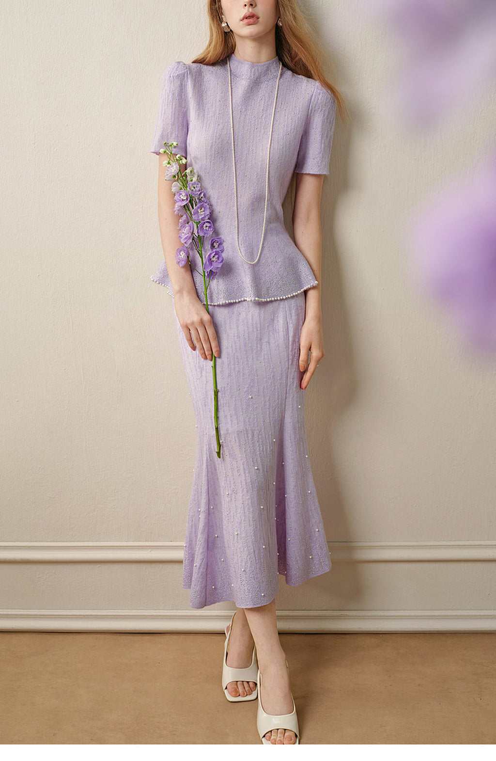Tide Glow Gala_Light Purple Knit Two-Piece Set