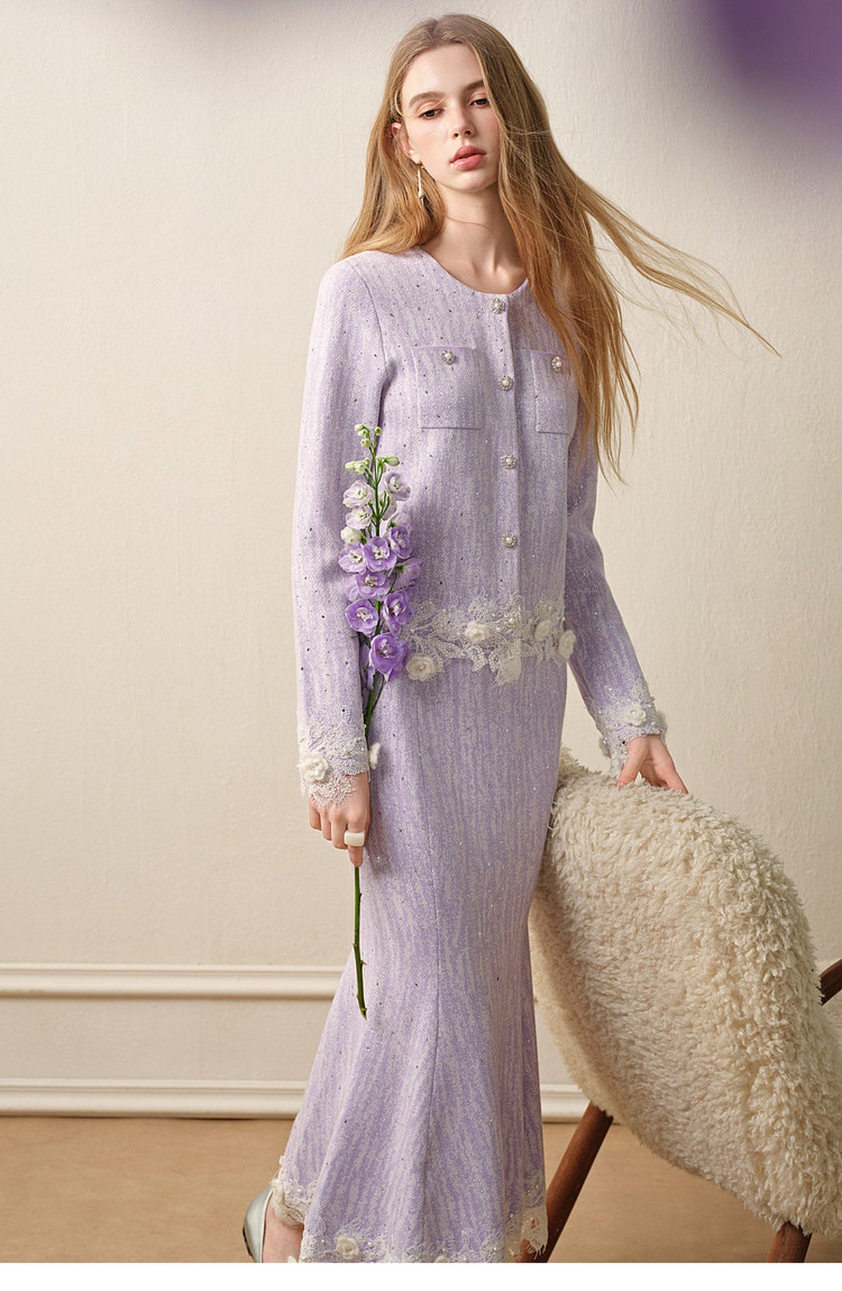 Lavender_purple Knit Two-Piece Dress