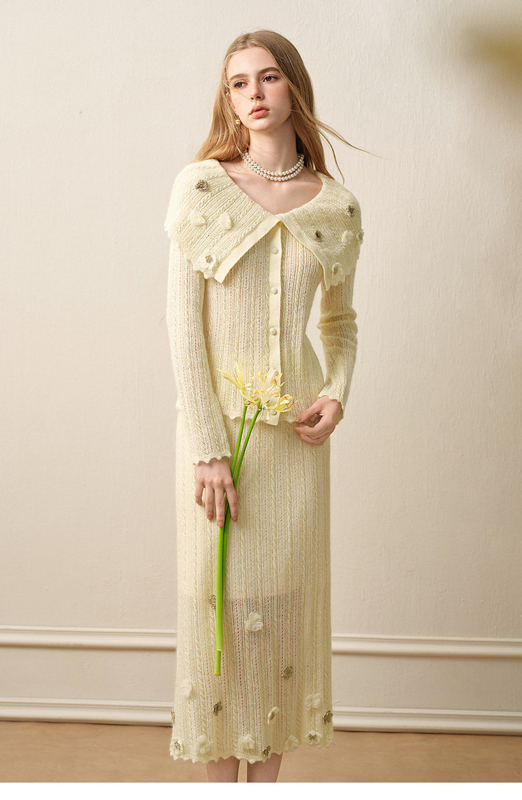 Knitted Lapel Two-Piece Set