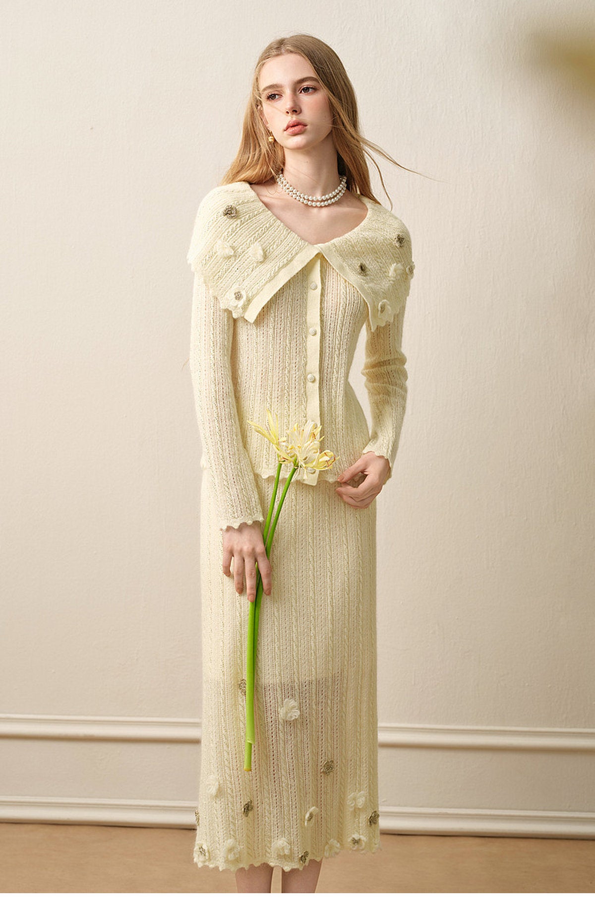 Knitted Lapel Two-Piece Set