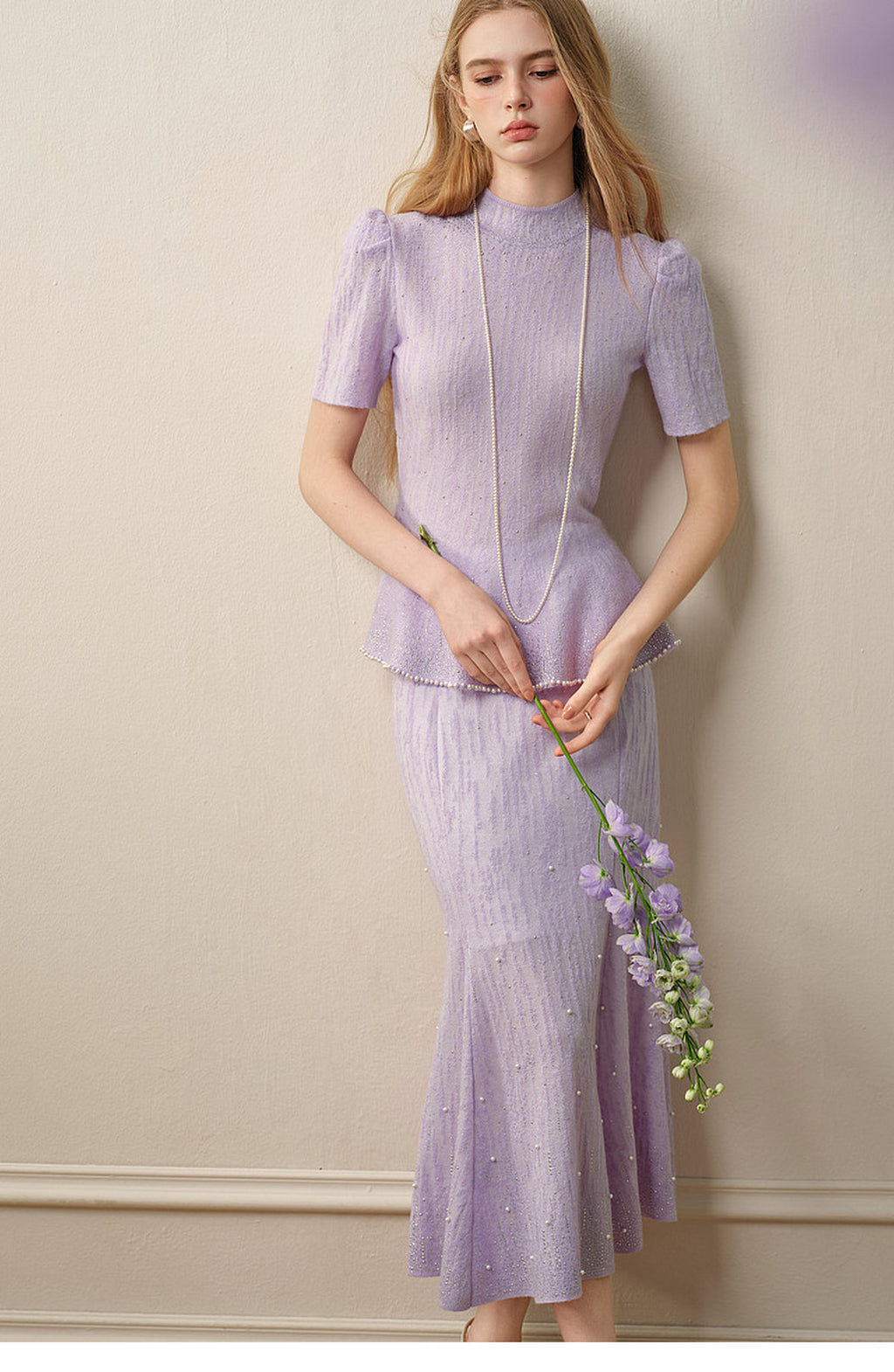 Tide Glow Gala_Light Purple Knit Two-Piece Set