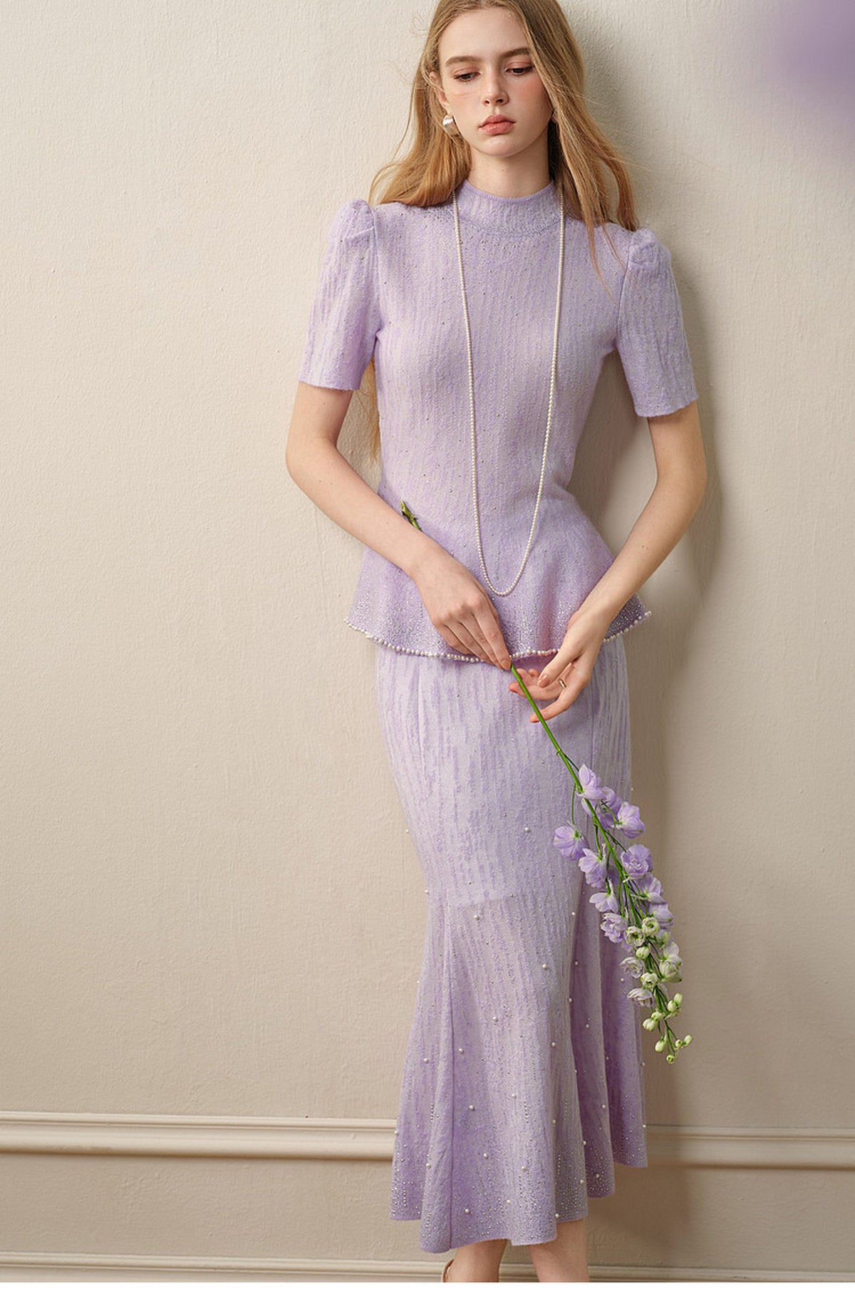 Tide Glow Gala_Light Purple Knit Two-Piece Set