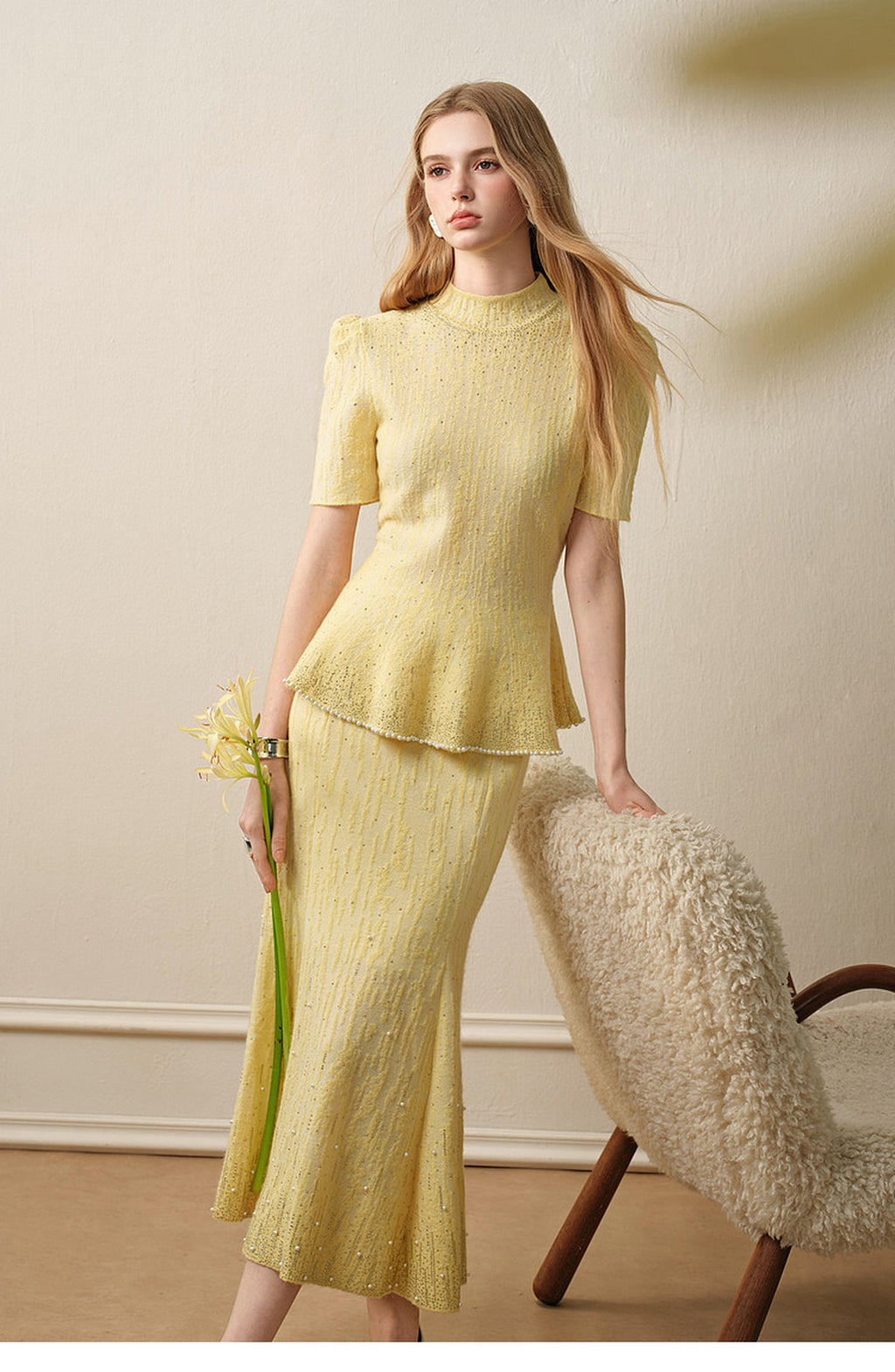 Dusk Firefly_Light Yellow Knit Two-Piece Set