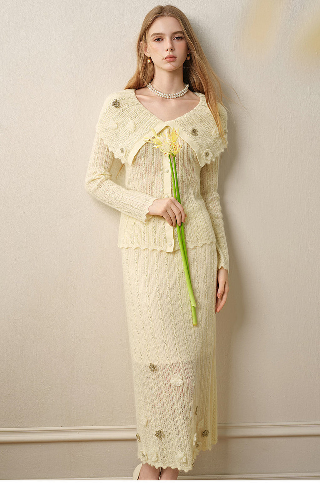 Knitted Lapel Two-Piece Set