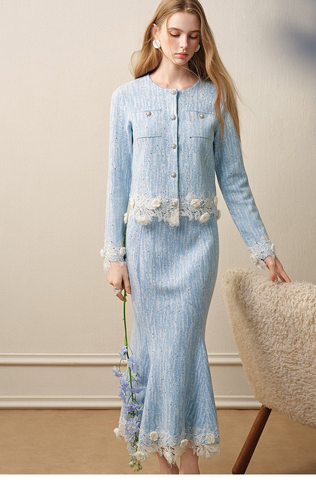 Blue Wave_Blue Knit Two-Piece Dress