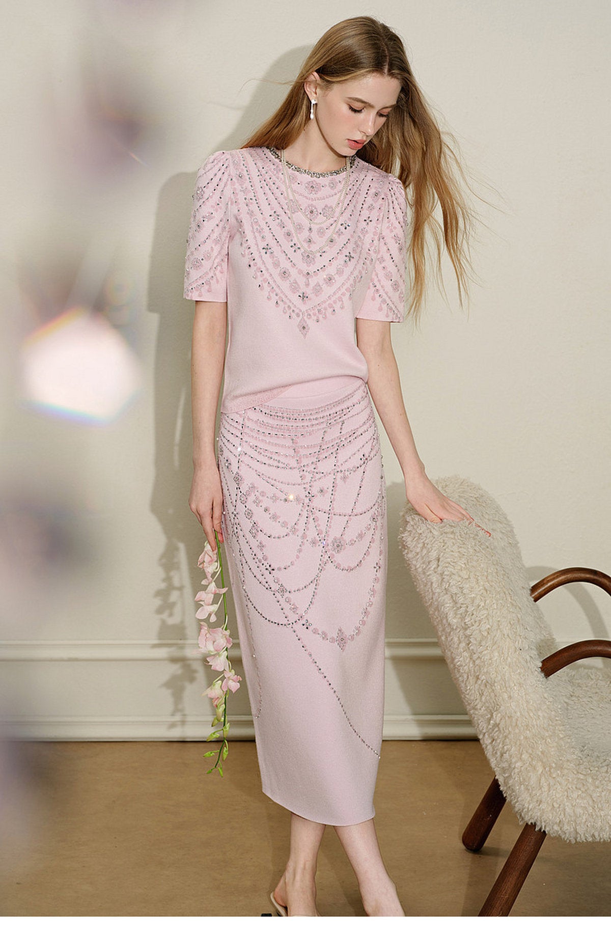 Maiden's Whisper_Light Pink Knit Two-Piece Set