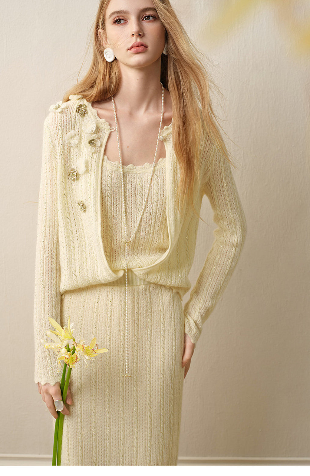 Pale Yellow Long Dress Three-Piece Set