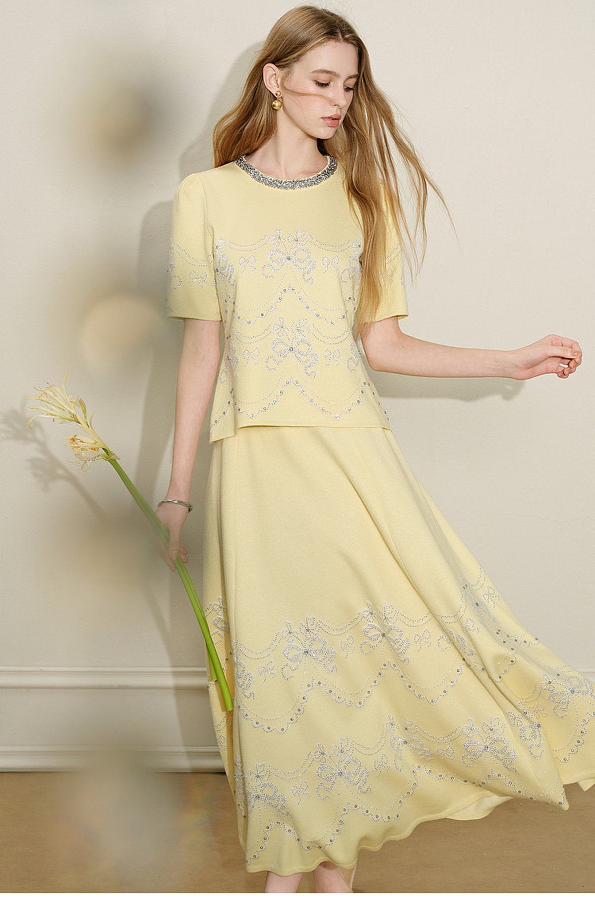 Lemon Baroque_Light Yellow Knit Two-Piece Set