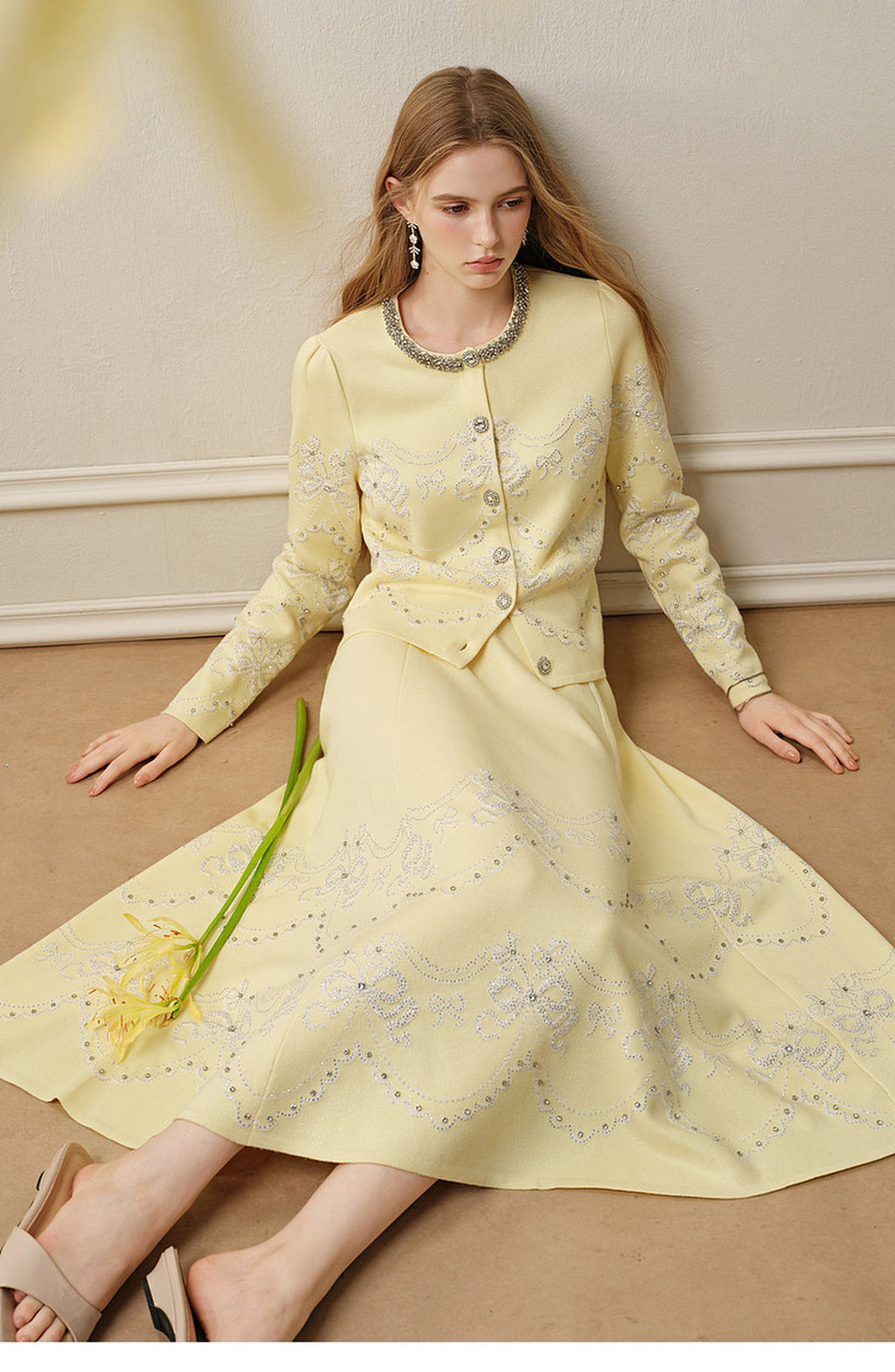 RoCoCo Memory_Pale Yellow Knit Long Dress