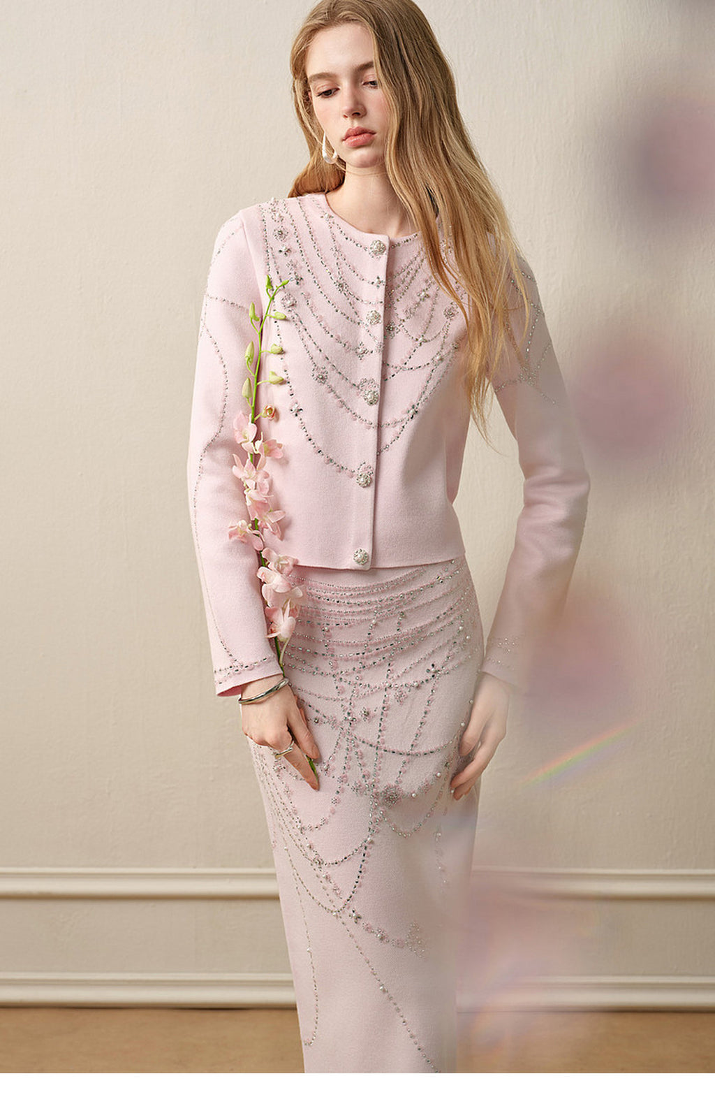 Autumn Tale_Light Pink Knit Two-Piece Set